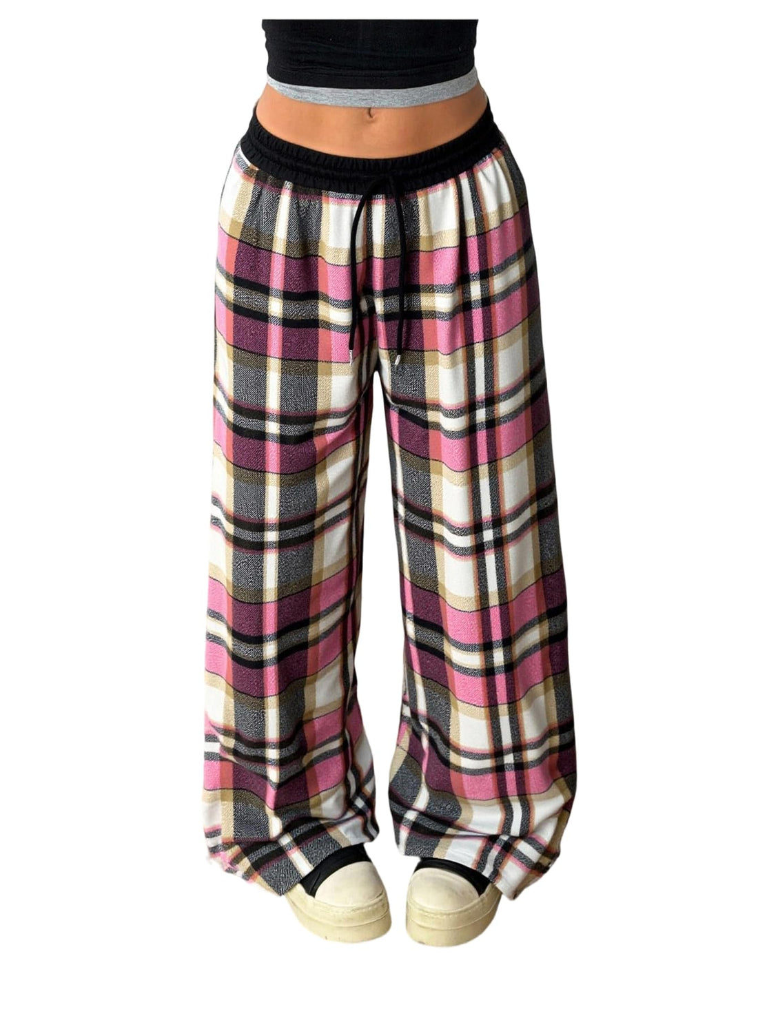 SOLY HUX Women's Plaid Checkered Pants Flannel Pajama Pants Lounge Wide Leg Baggy Sweatpants with Pockets