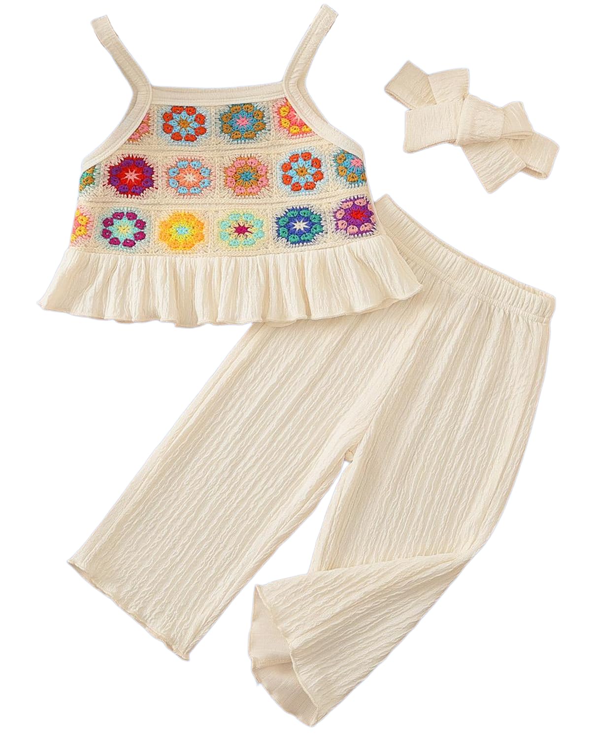 Toddler Baby Girl Summer Clothes Outfits Crocheted Ruffle Camisole Pants Kids Clothing Set WEBE CLOTHING