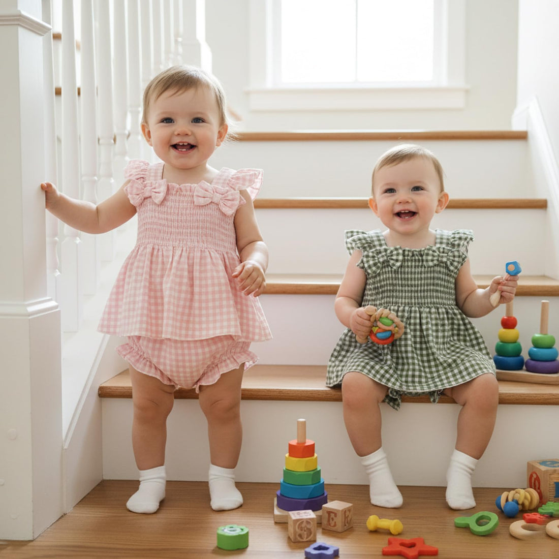 Baby Girl Clothes Infant Summer Outfits Set Plaid Ruffle Sleeve Shirt Tops and Bloomers Shorts WEBE CLOTHING