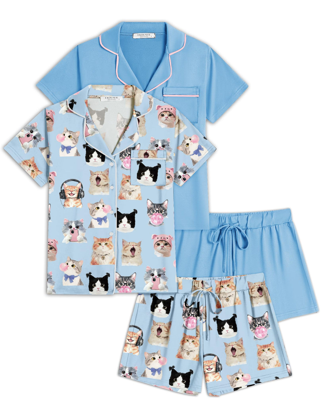 Ekouaer Womens Pajamas Set 2 Pack Button Down Summer Sleepwear Short Sleeve Comfy Pjs Loungewear Set