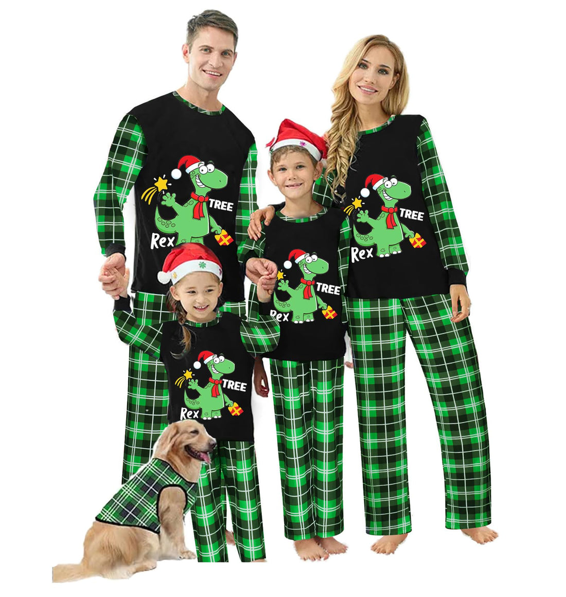 Awoscut Christmas Family Matching Pajamas Sets Christmas PJ's Letter Print Top and Plaid Pants Jammies Sleepwear