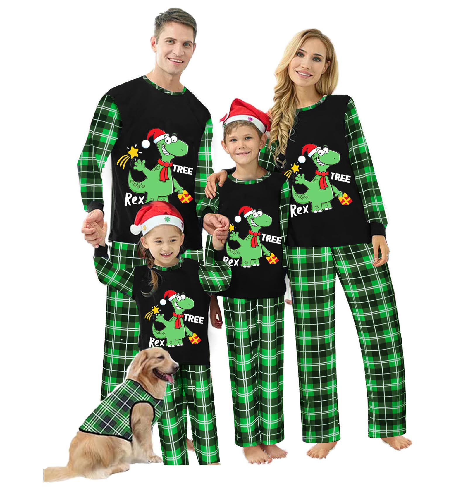 Awoscut Christmas Family Matching Pajamas Sets Christmas PJ's Letter Print Top and Plaid Pants Jammies Sleepwear