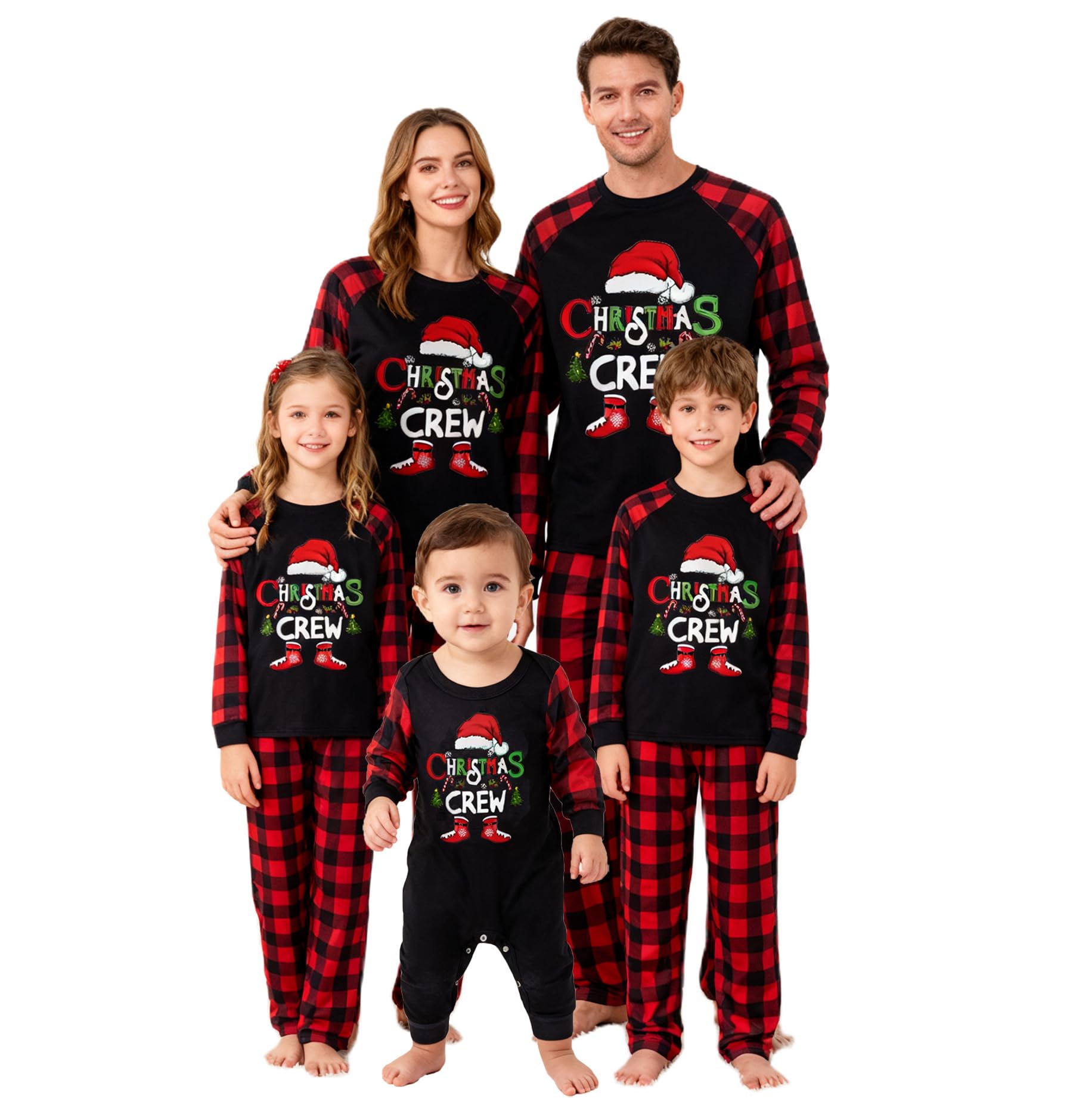 Awoscut Christmas Family Matching Pajamas Sets Christmas PJ's Letter Print Top and Plaid Pants Jammies Sleepwear