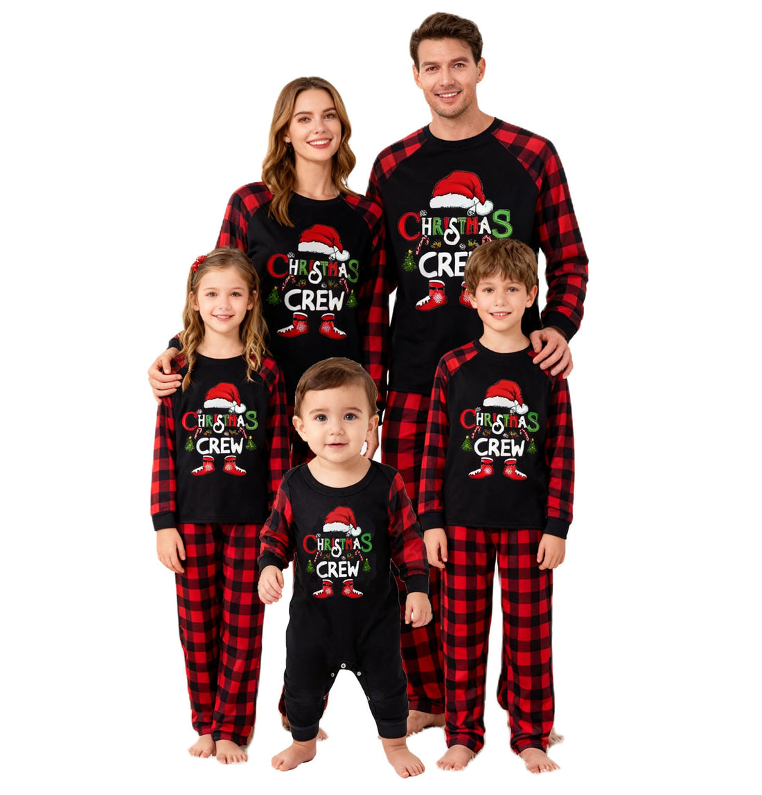 Awoscut Christmas Family Matching Pajamas Sets Christmas PJ's Letter Print Top and Plaid Pants Jammies Sleepwear