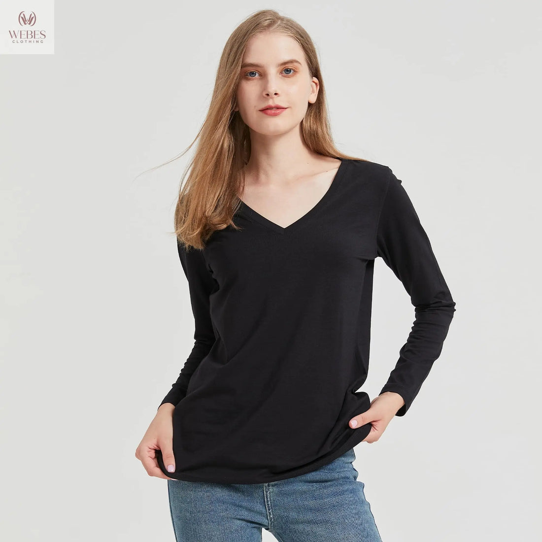 netdraw Women's Bamboo Viscose Long Sleeve V-Neck T-Shirt Soft Comfy Trendy Casual Sleep Pajama Lounge Tops