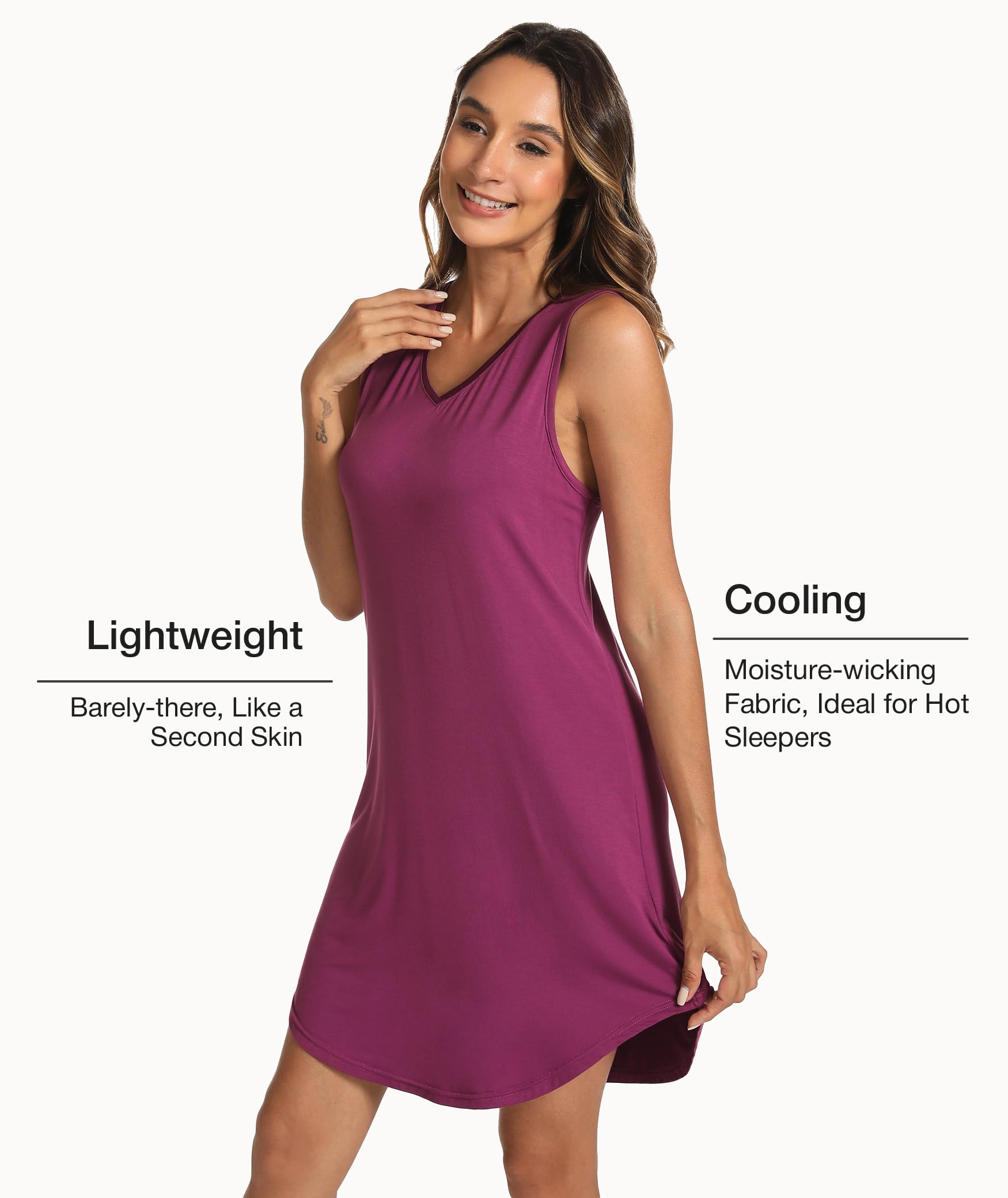 LazyCozy Bamboo Viscose Nightgowns for Women, Soft Sleeveless Night Shirts | V-Neck Tank Sleep Shirt, Short Night Dress Pajamas, Cooling, Moisture-Wicking Sleepwear for Hot Sleepers, Night Sweats WEBE CLOTHING
