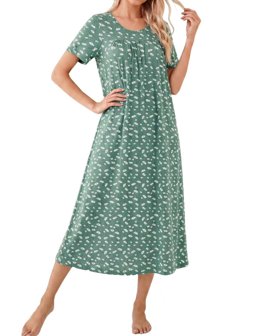 Ekouaer Long Nightgowns for Women Bamboo Viscose Short Sleeve Soft House Dress WEBE CLOTHING