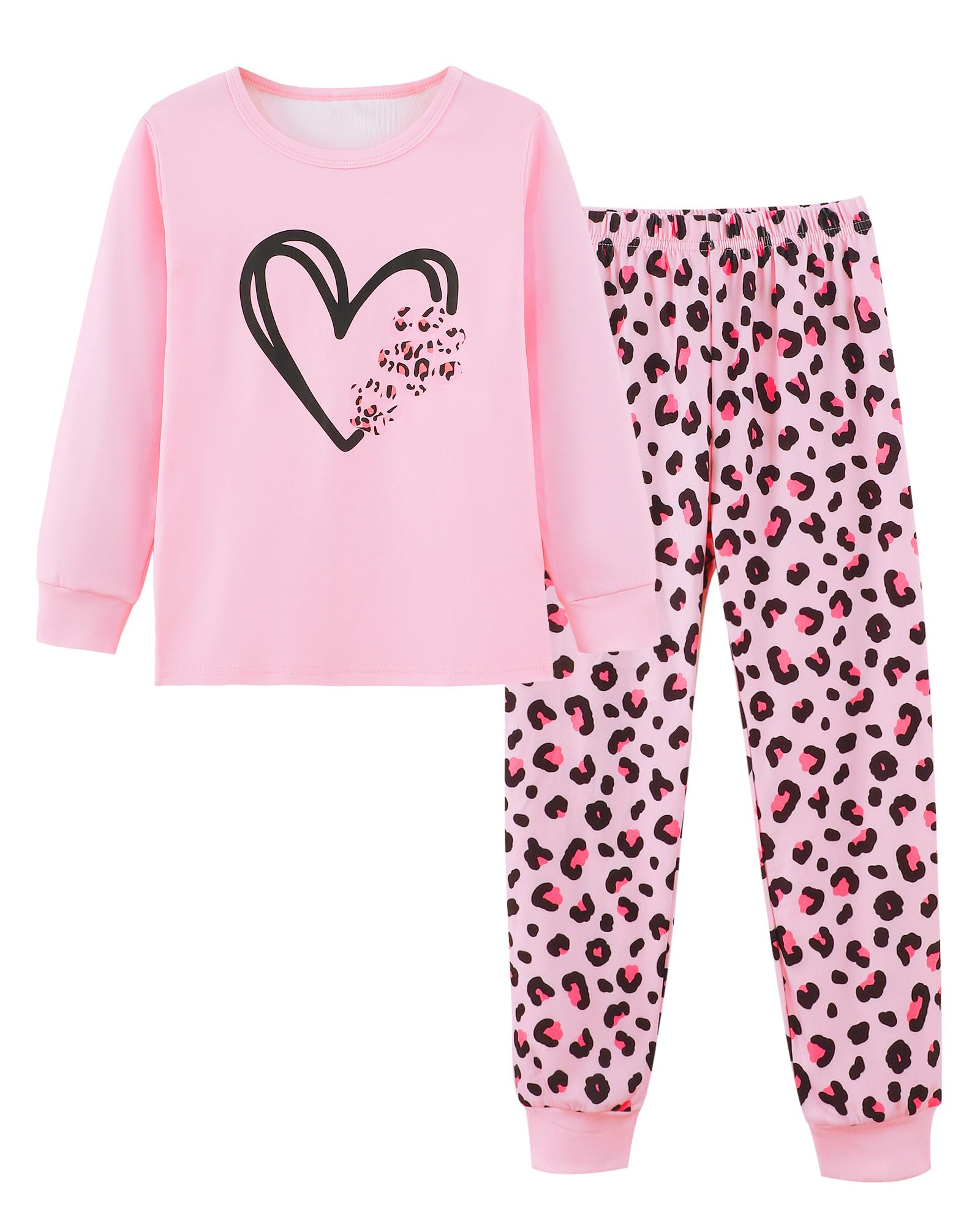Mikrdoo Girls Pajamas Kids 2 Piece Pjs Set Soft Cozy Long Sleeve Top and Pants Stretchy Girls' Sleepwear Size 4-14 Years