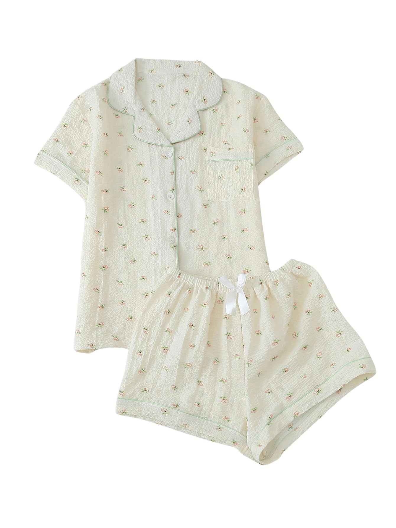 Verdusa Pajamas For Women Set 2 Piece Summer Pajama Sets Cute Pjs Lounge Matching Button Shirt with Shorts