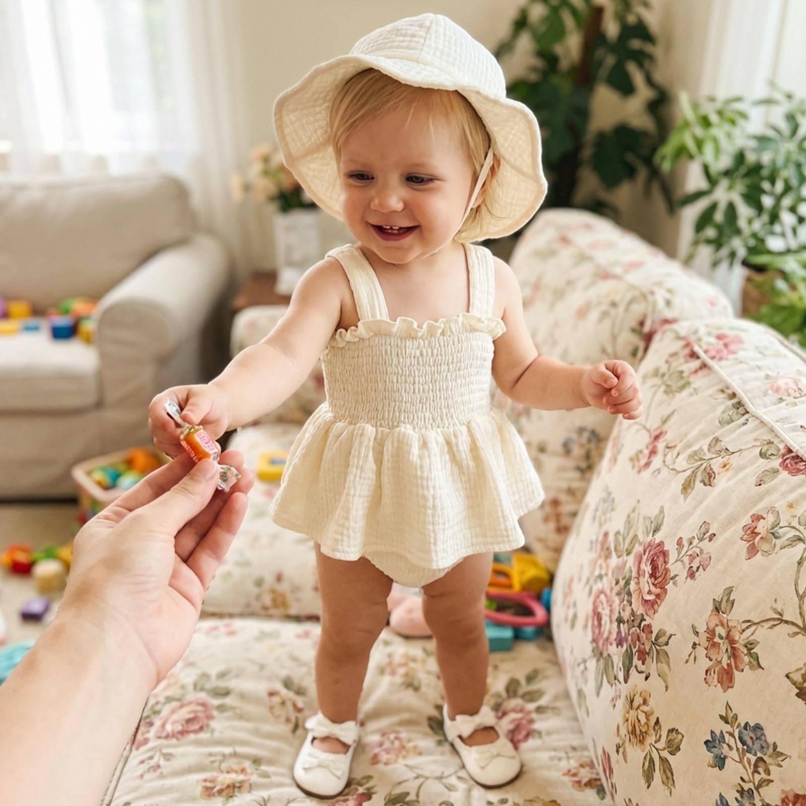 Mubineo Baby Girl Clothes Summer Dress Cotton Linen Romper Sleeveless Smocked Rompers Sun Dress Hat Skirt Boho Outfits WEBE CLOTHING