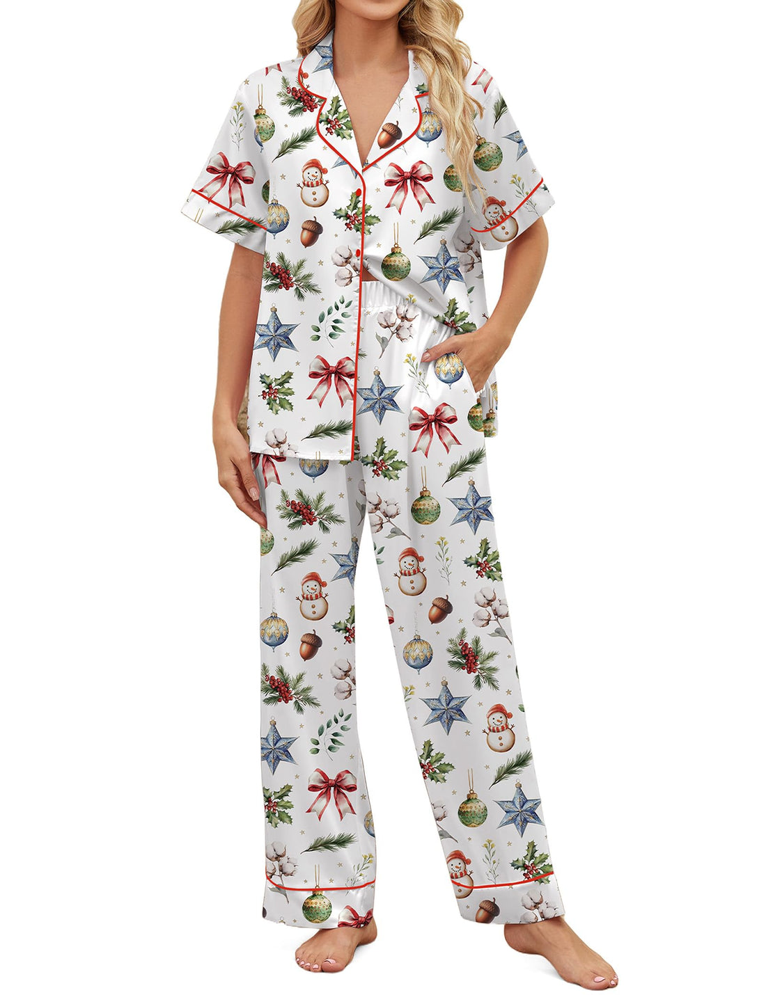 SHESHOW Satin Pajamas for Women Set Button Down Sleepwear Print Pjs Set 2 Piece Short Sleeve Long Loungewear Size XS-XXL WEBE CLOTHING