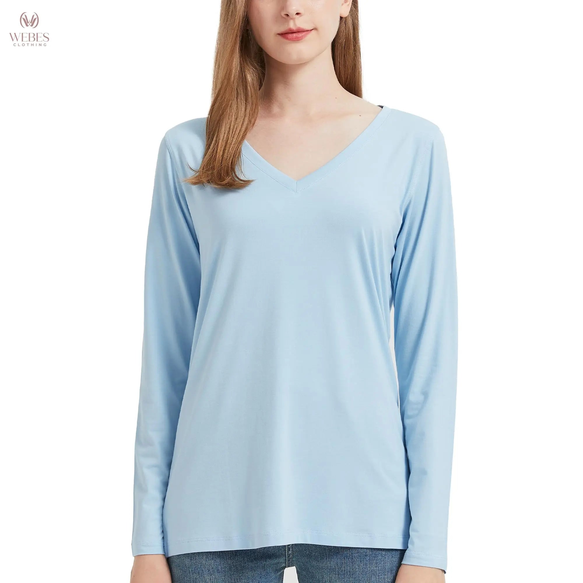 netdraw Women's Bamboo Viscose Long Sleeve V-Neck T-Shirt Soft Comfy Trendy Casual Sleep Pajama Lounge Tops