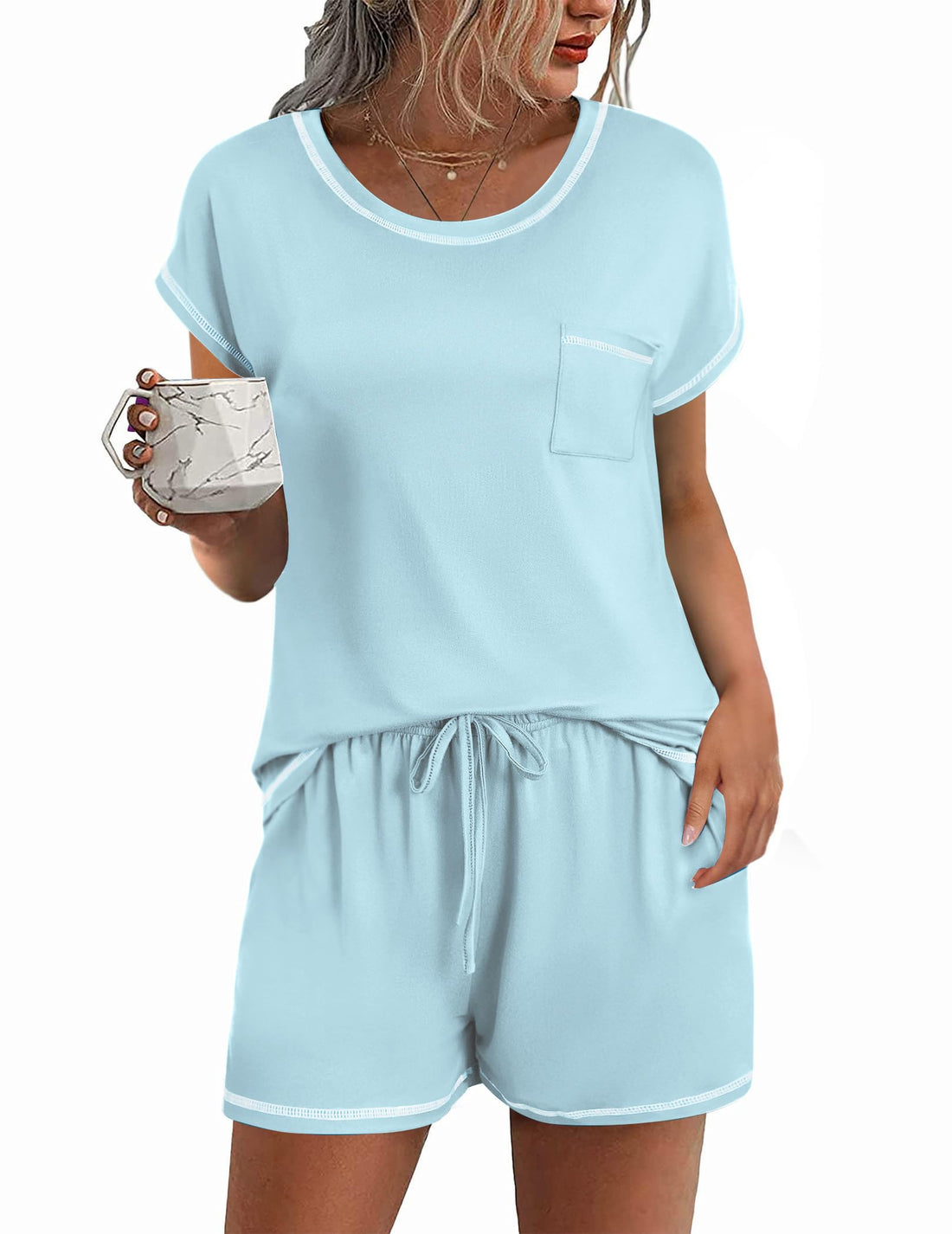 Ekouaer Womens Pajama Sets 2 Piece Soft Short Sleeve Top and Shorts Sleepwear Round Neck Pjs Lounge Set with Pockets
