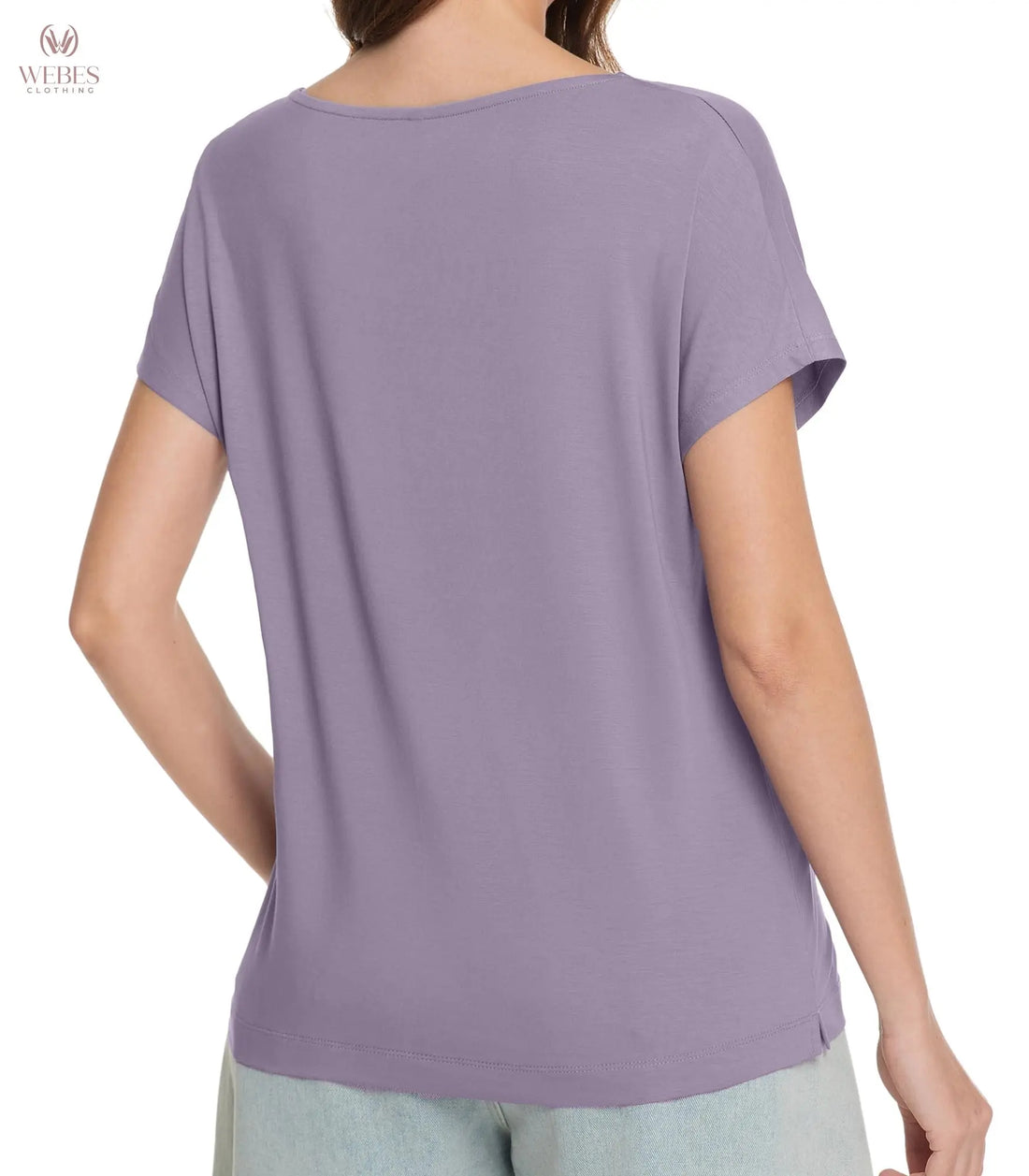 WiWi Bamboo Viscose Shirts for Women, Super Soft Short Sleeve Sleep Pajama Tops, Cooling Satin V Neck Summer Lounge Wear