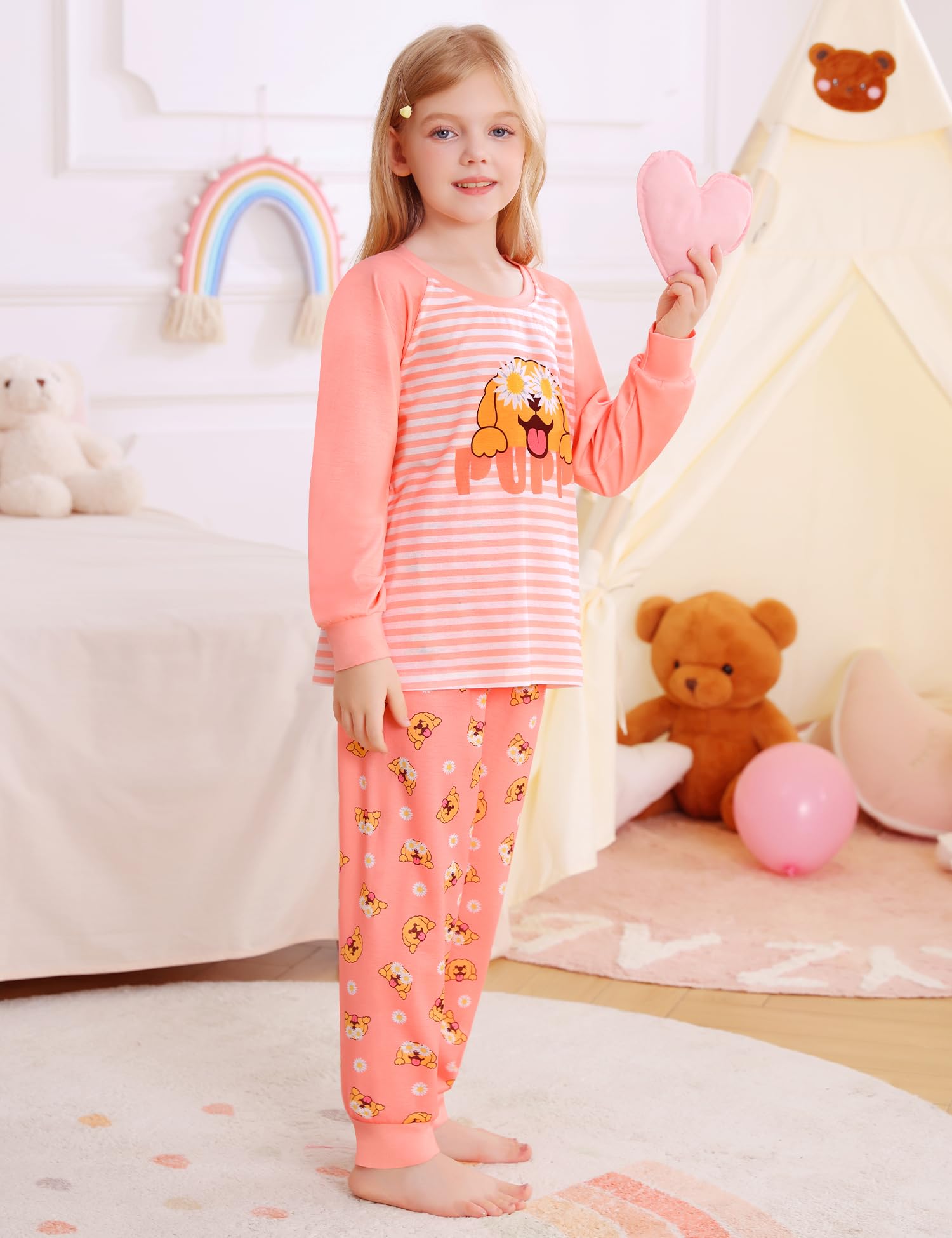 SWOMOG Girls Pajama Set Short Sleeve Tops & Ruffled Shorts with Pocket 2 Piece Summer Pajamas for Kids Size 6-15