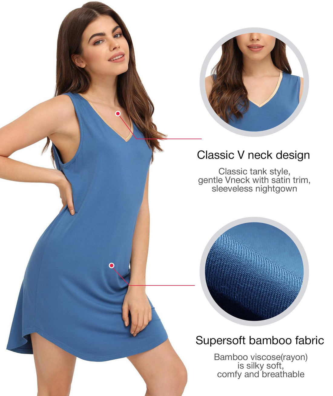 LazyCozy Bamboo Viscose Nightgowns for Women, Soft Sleeveless Night Shirts | V-Neck Tank Sleep Shirt, Short Night Dress Pajamas, Cooling, Moisture-Wicking Sleepwear for Hot Sleepers, Night Sweats WEBE CLOTHING