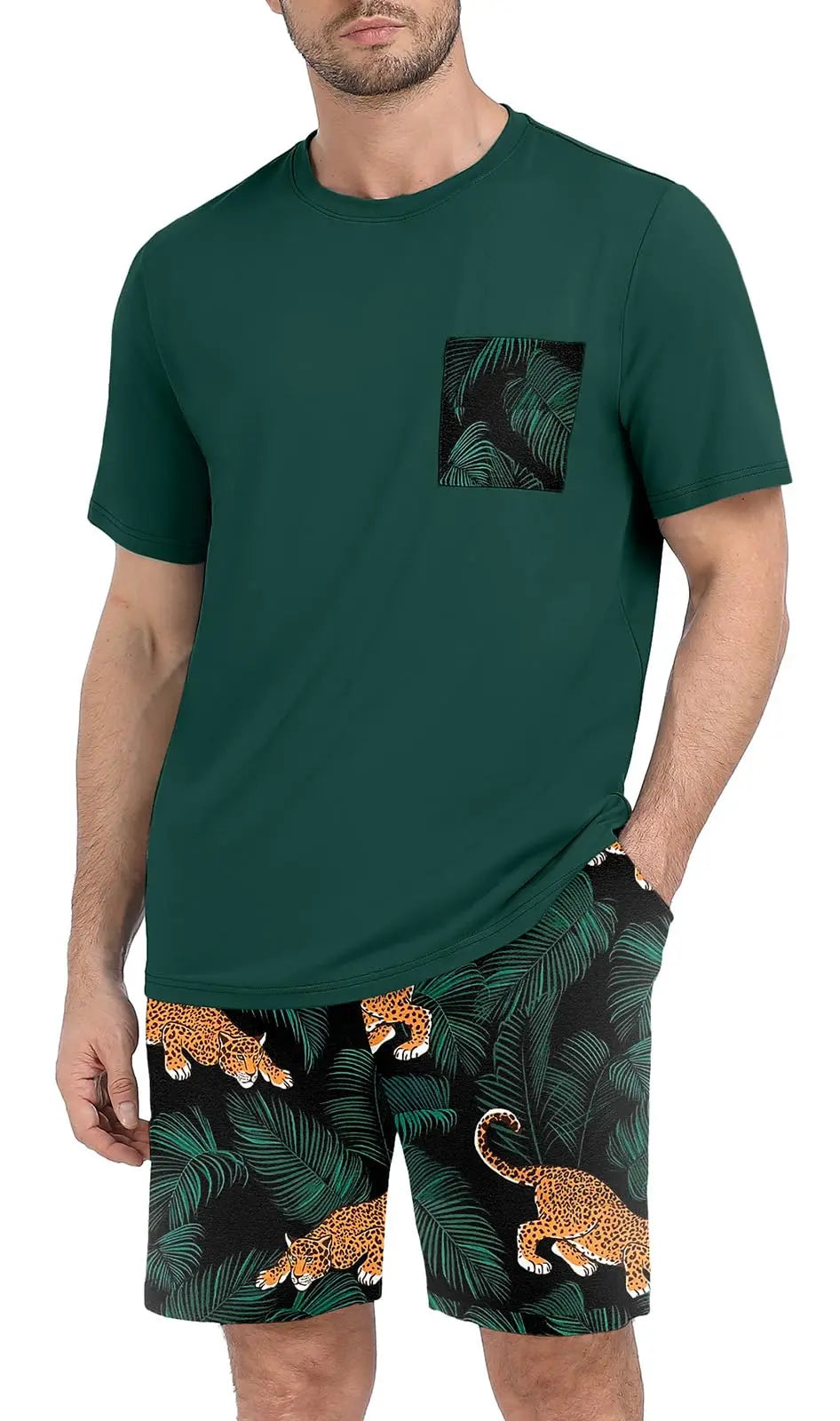 PrinStory Mens Pajama Sets Summer Pjs Sleepwear Nightwear Lightweight Quick Dry Soft Short Sleeve Sleep Set With Pocket S-4XL WEBE CLOTHING