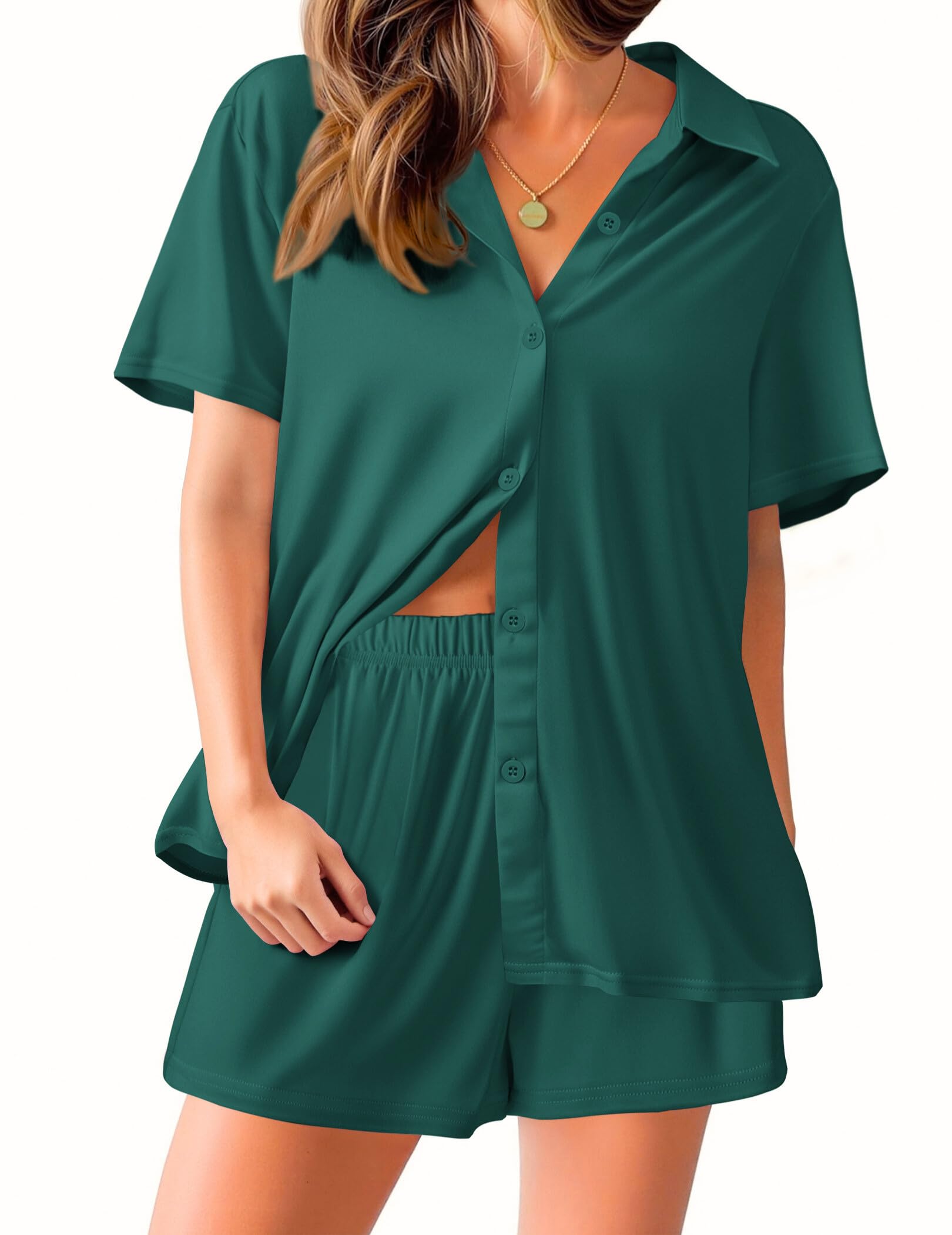 Ekouaer Pajama for Women Set Short Sleeve Button Down Pajamas Sets Soft Lounge Sets for Women Sleepwear PJS WEBE CLOTHING