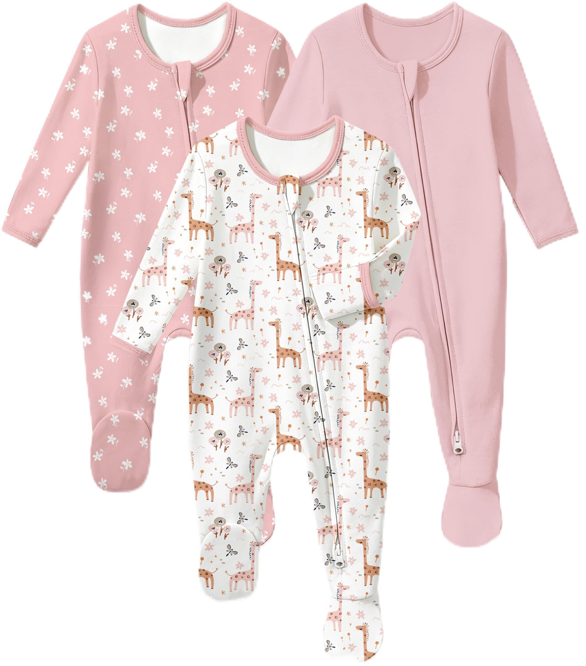Baby Sleepers 3Pcs 100% Cotton Pajamas for Newborn 0-3 3-6 6-9 Months Boys Girls Clothes Sleep 'N Play Footed PJs
