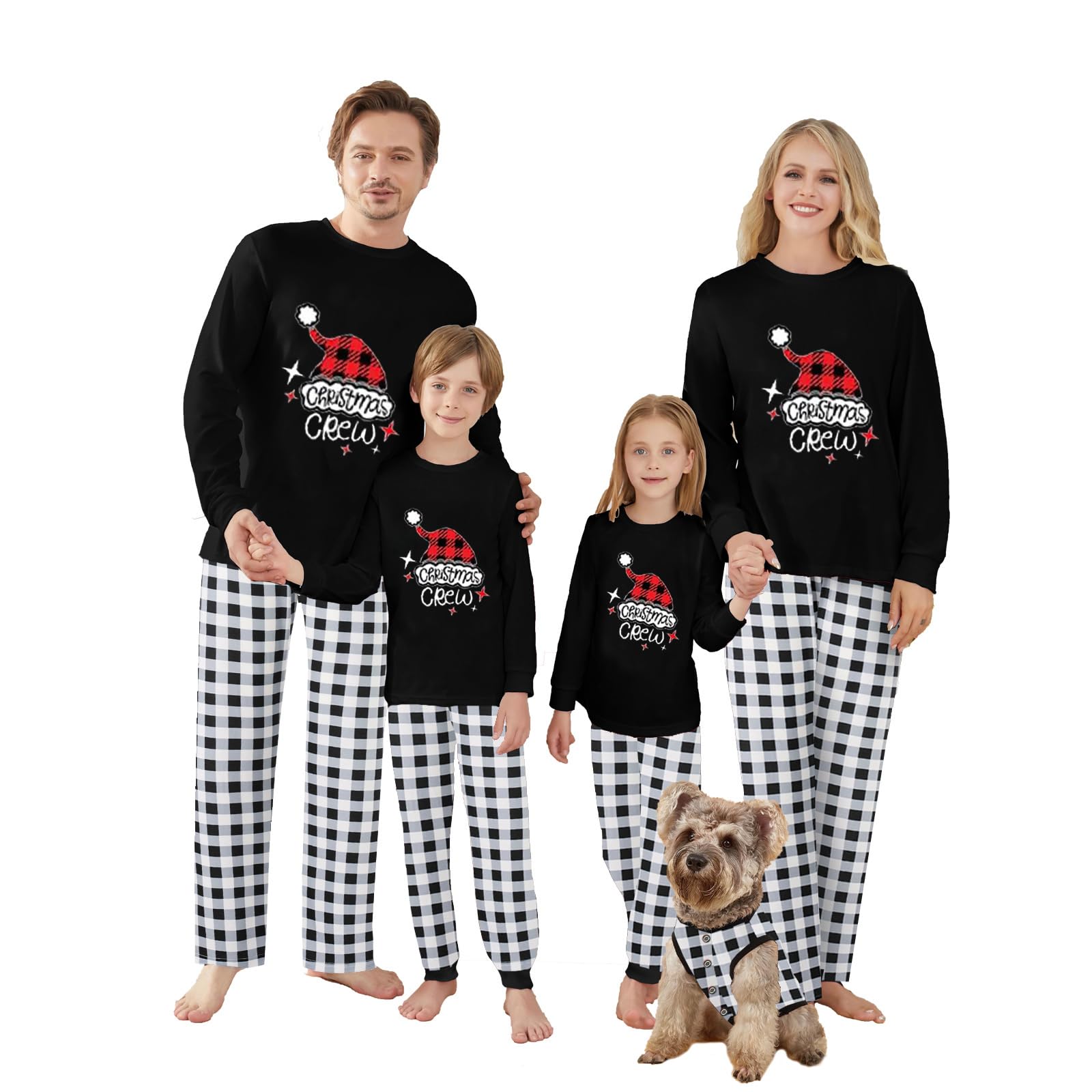 Awoscut Christmas Family Matching Pajamas Sets Christmas PJ's Letter Print Top and Plaid Pants Jammies Sleepwear