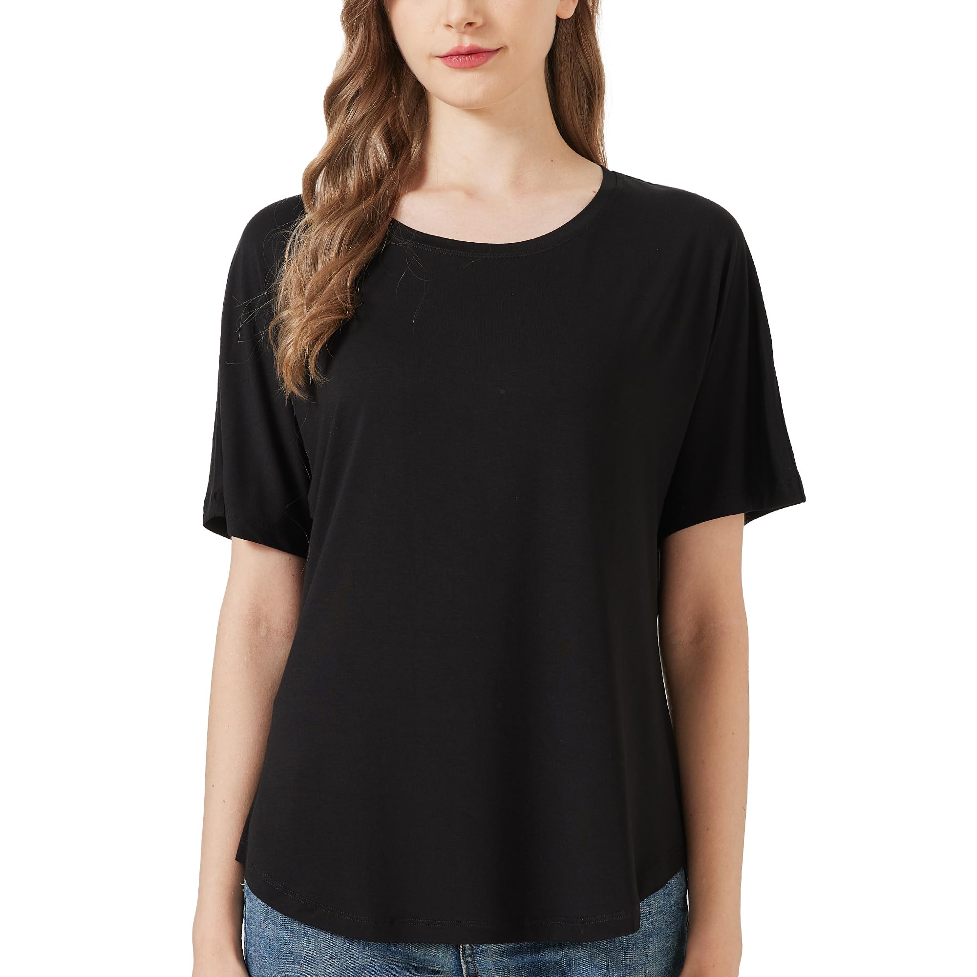 netdraw Women's Ultra Soft Bamboo Viscose Dolman Top Loose Fit Trendy Casual Lounge Short Sleeve Pajama Batwing T-Shirt
