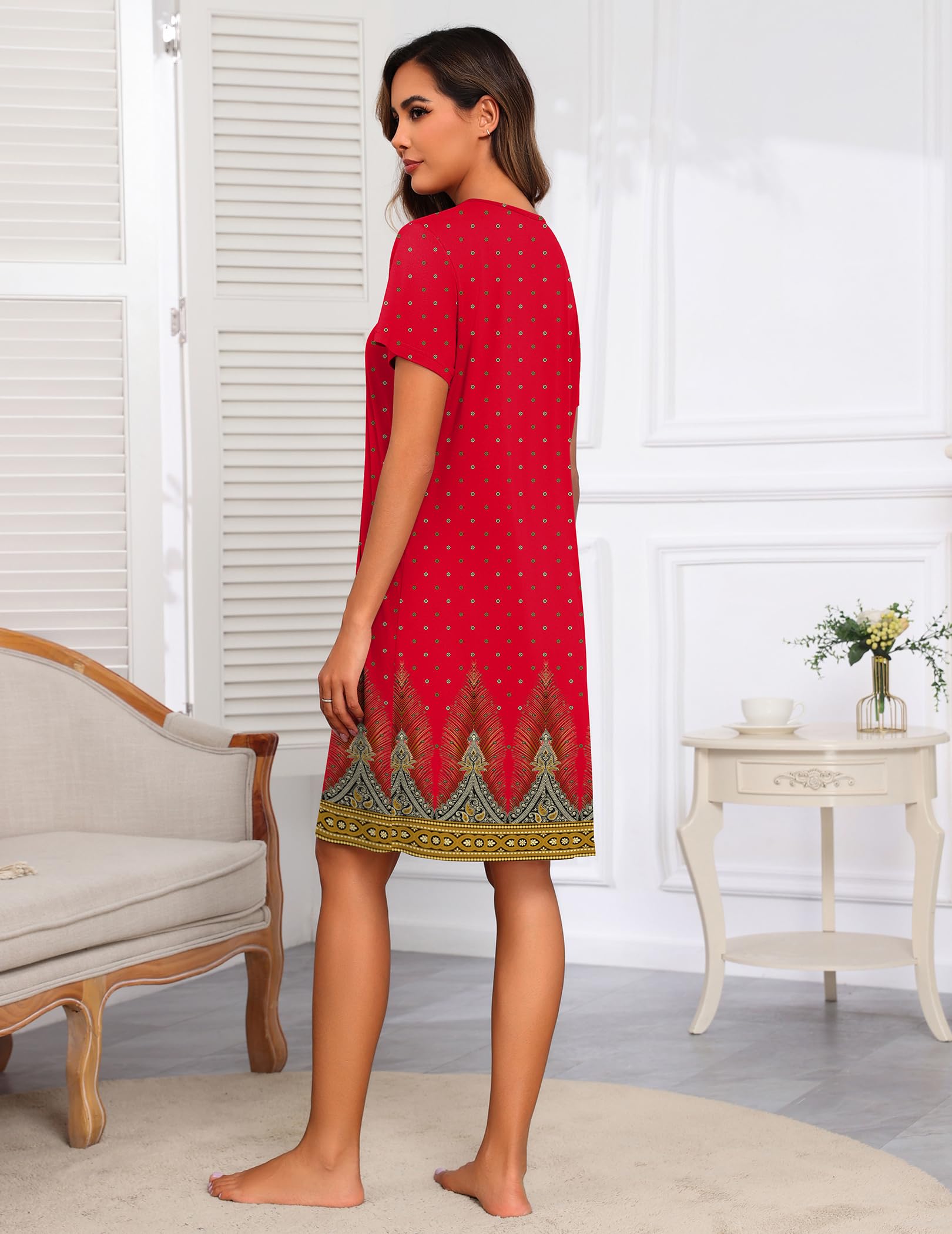 Ekouaer Women Robes Lightweight House Coat Short Sleeve Floral Print Mumu House Dresses with Pockets Zipper Nightgowns