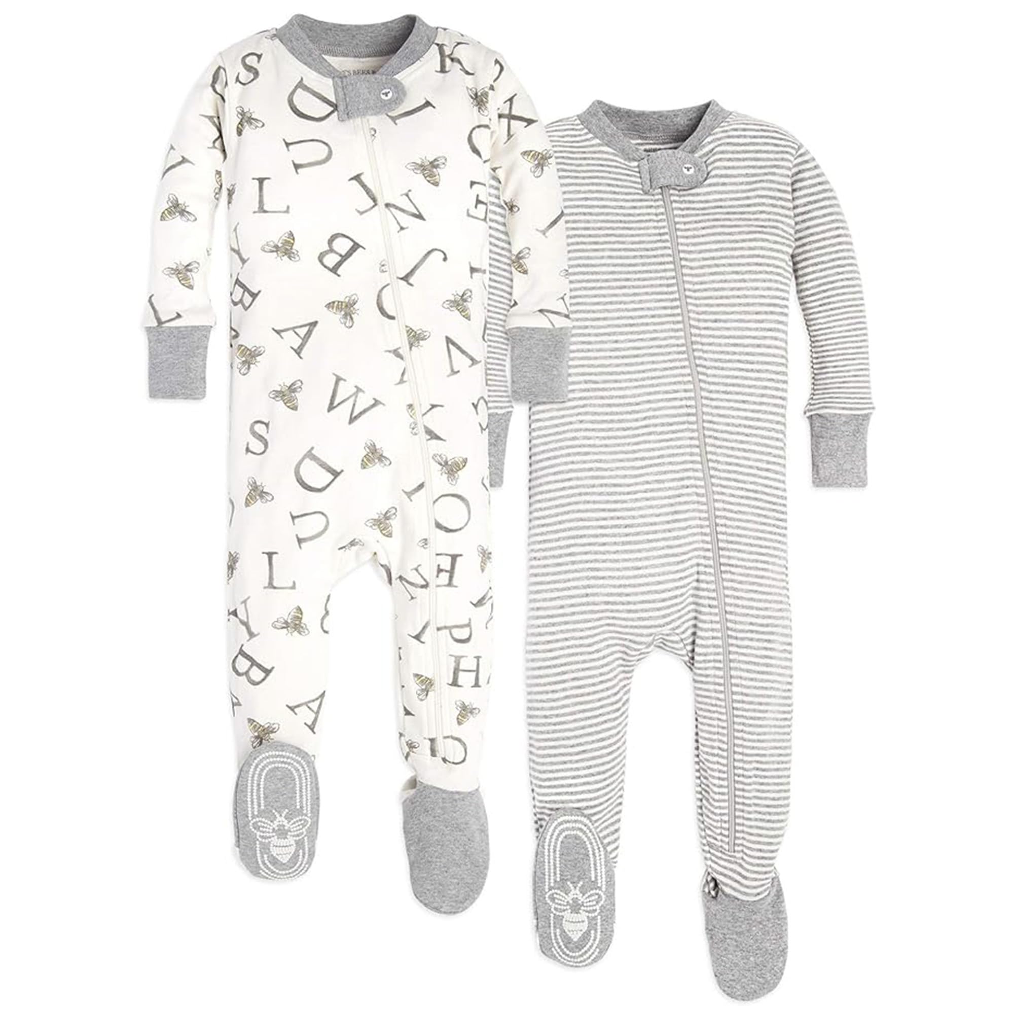 Burt's Bees Baby Organic Cotton Footed Pajamas for Boys, Zipper PJ Sleeper, Snug Fit Sleepwear with Non-Slip Bee Grips