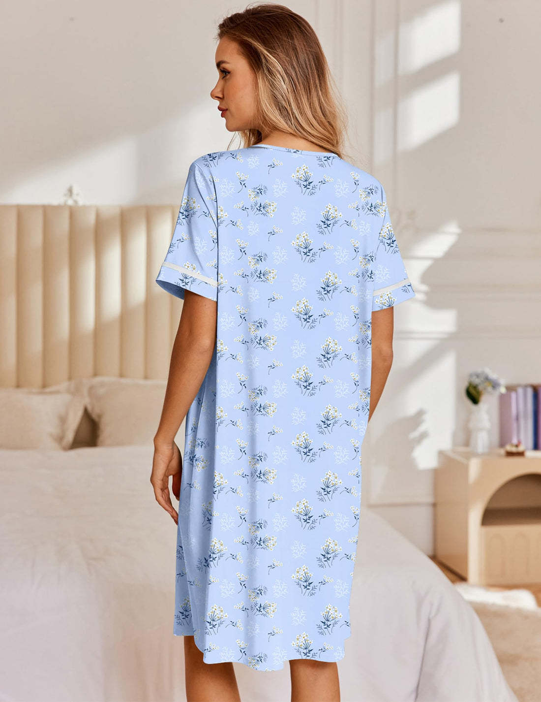 Ekouaer Nightgowns for Women House Dress with Pockets Snap Front House Coat | Duster Mumu Dress, Short Sleeve Moo Moos, Plus Size Sleepwear, Casual Lounge Dress, Labor Delivery Gown, Daily Wear, Home