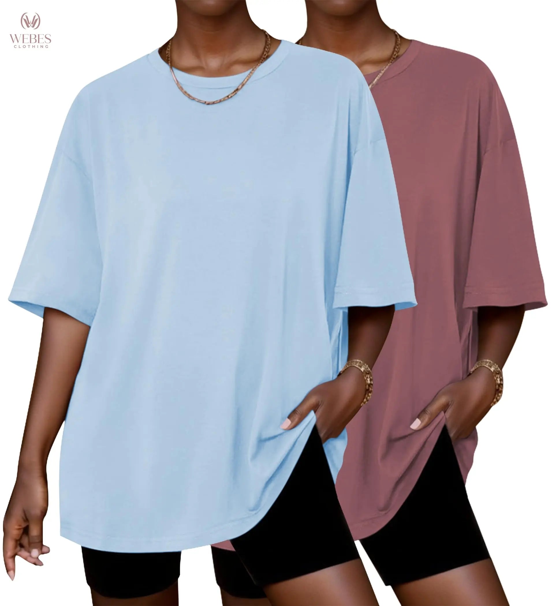 Ekouaer 2 Pack Womens Tops Short Sleeve Oversized T Shirts Summer Spring Tops 2025 Basic Casual Tee Top S-XXL