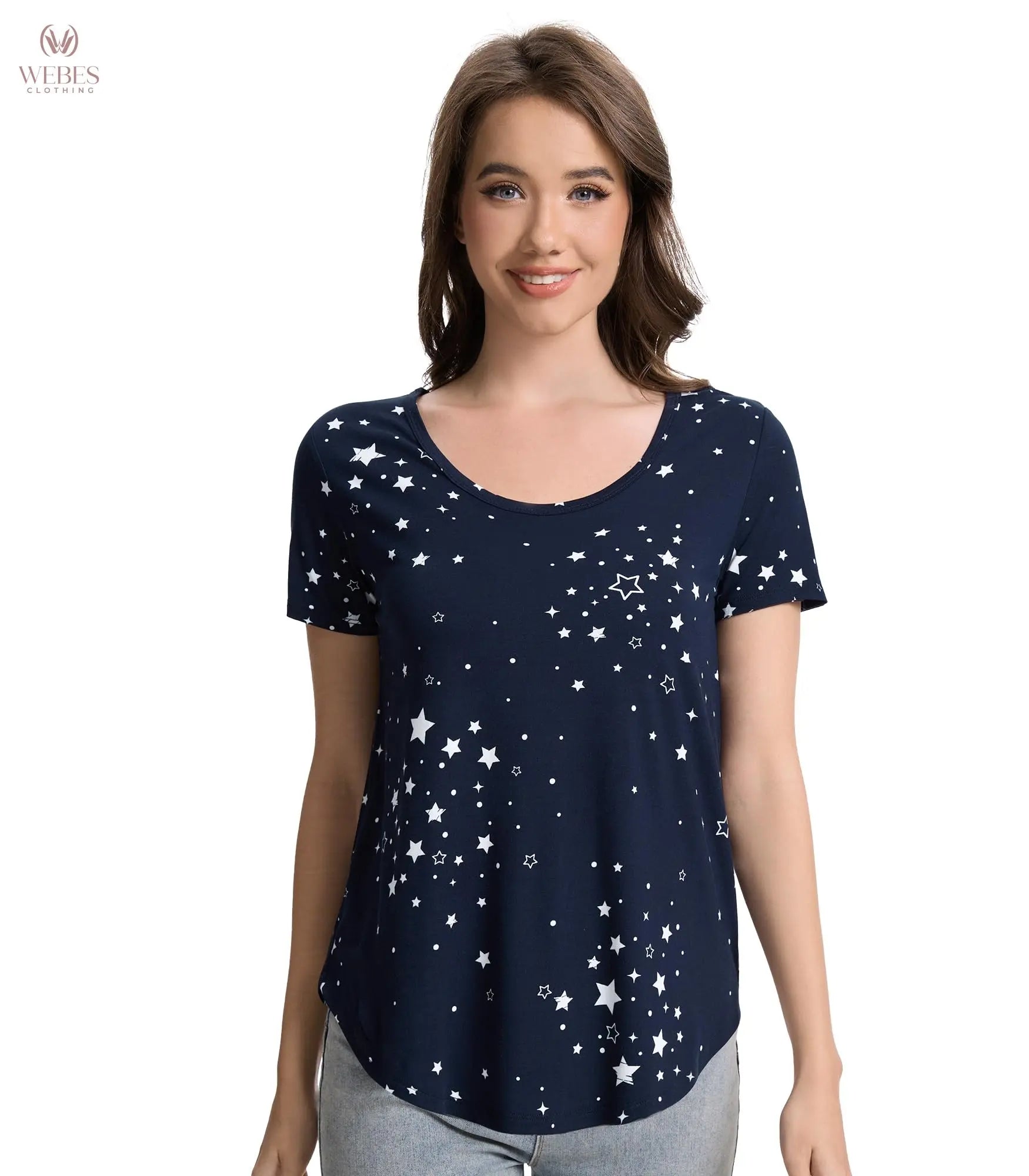WiWi Women's Bamboo Viscose Scoop Neck Short Sleeve T Shirt Casual Summer Cooling Basic Tee Tops Soft Lounge Pajamas S-XXL