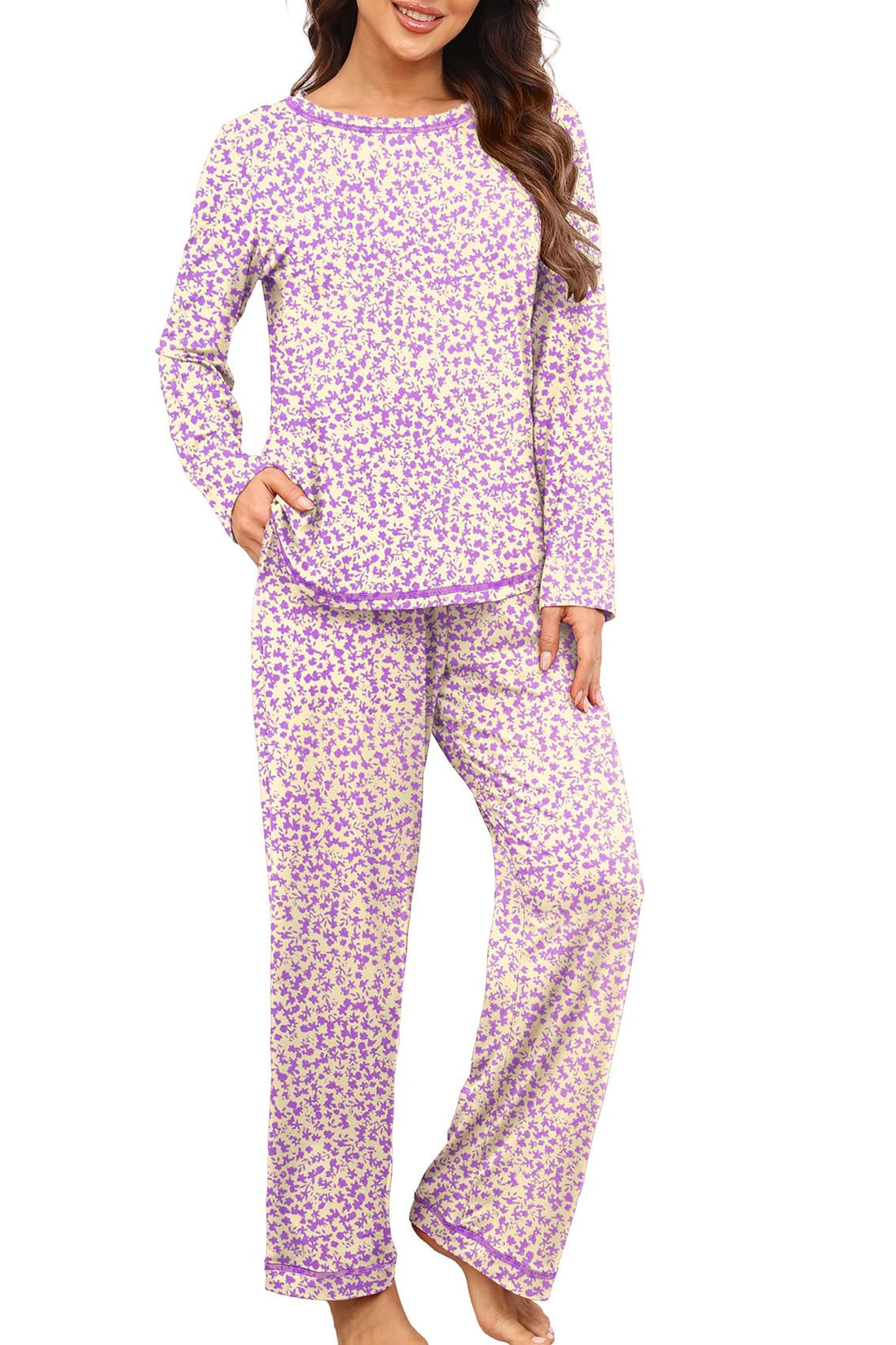 PrinStory Women's Pajama Set 2026 Lounge Sets Long Sleeve Sleepwear Soft 2 Piece Pjs with Pockets