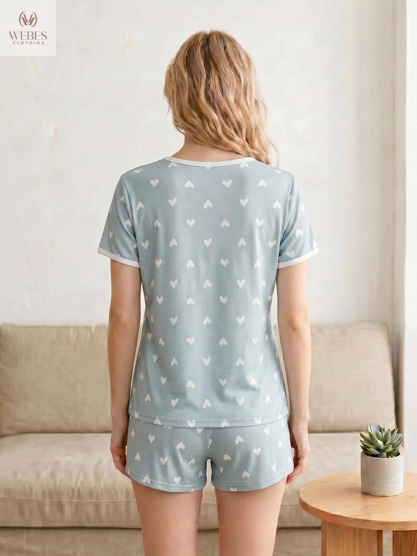 VENTELAN Women's 2 Piece Short Sleeve Pajama Sets Soft Loungewear Summer Sleepwear Pjs Sets with Pockets WEBE CLOTHING