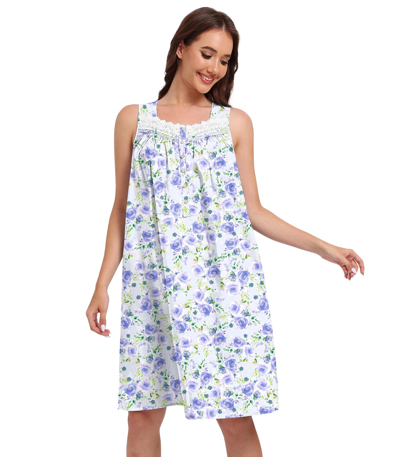 Sleeveless Nightgowns for Women 100% Cotton Nightgown Sleep Dress Soft Ladies Gowns Sleepwear Nightdress WEBE CLOTHING