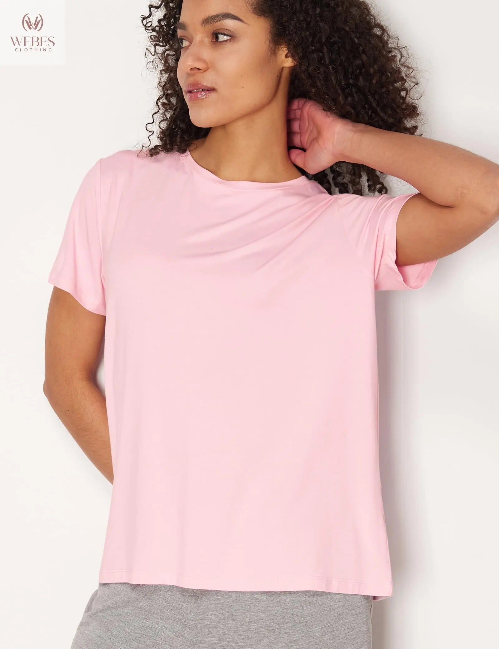 GYS Women's Pajama Tops Bamboo-derived Viscose Soft Comfy Short Sleeve Basic Lounge Tops