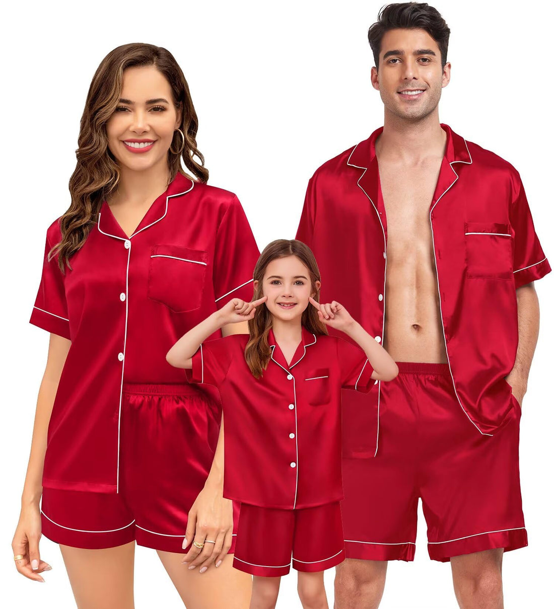 SWOMOG Couple Matching Pajamas Sets Women & Men Button Down Silk Pjs Men Short Sleeve Soft Lounge Sets 2 Pcs Loungewear