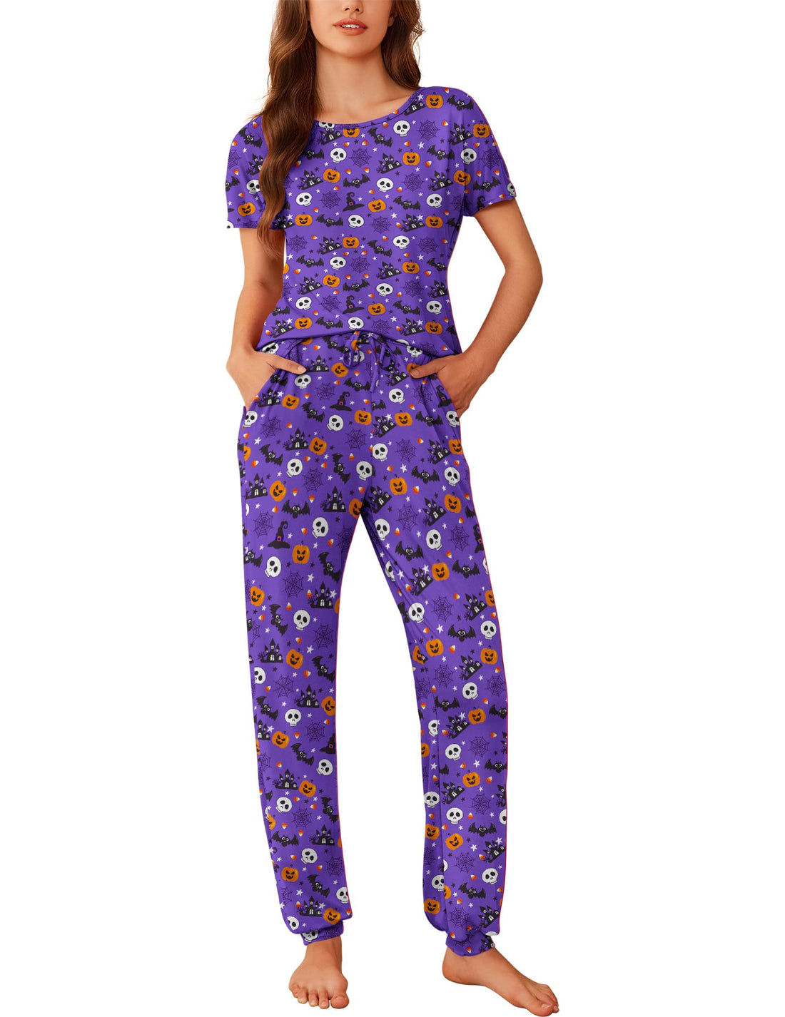 Ekouaer Womens Pajama Sets Short Sleeve Lounge Sets for Women Printed Jogger Pajama Set 2 Piece Pj Sets With Pockets S-XXL WEBE CLOTHING
