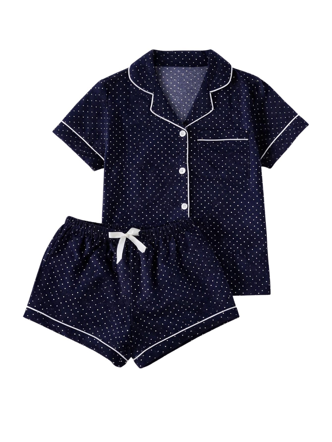 Verdusa Pajamas For Women Set 2 Piece Summer Pajama Sets Cute Pjs Lounge Matching Button Shirt with Shorts