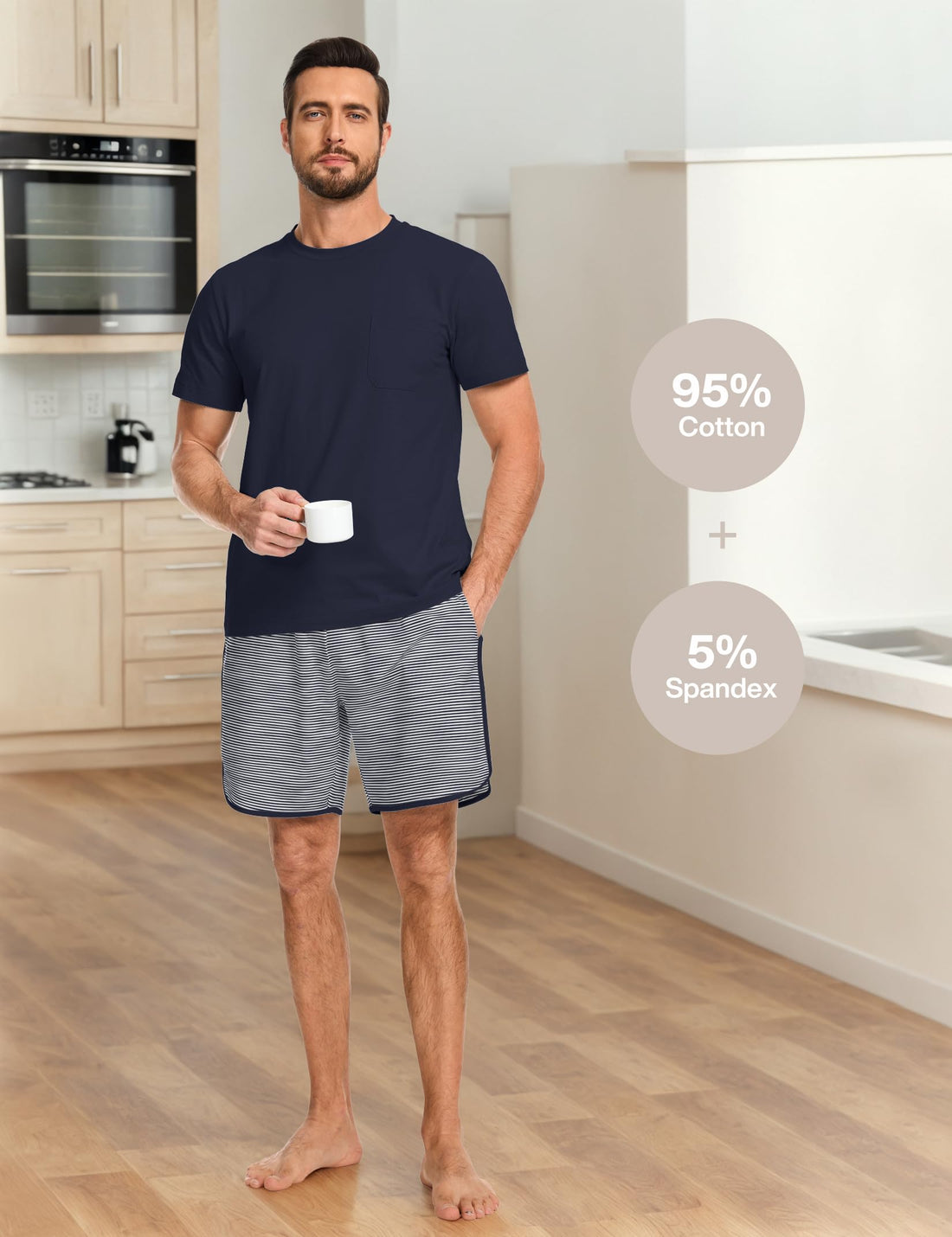 Mens Cotton Pajamas Set Stripe 2 Piece Lounge Set Pjs Summer Short Sleeve and Shorts Comfy Loungewear with Pockets WEBE CLOTHING
