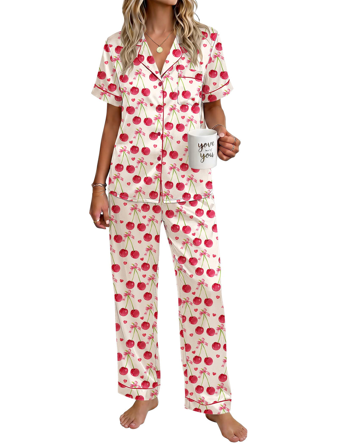 Ekouaer Womens Silky Satin Pajamas Set Short Sleeve Button Down Sleepwear 2 Piece Lounge Set Pj Set WEBE CLOTHING