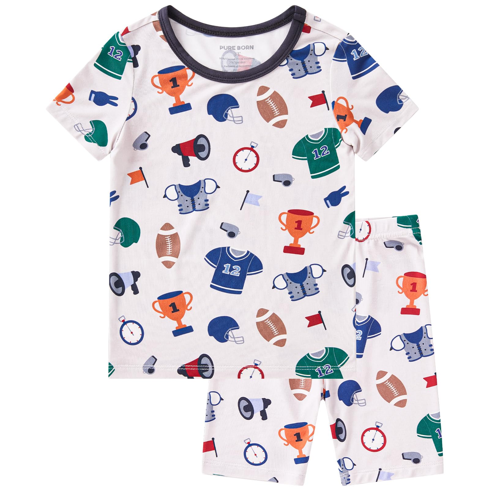 pureborn Baby Viscose from Bamboo Pajama Set Boys Sleepwear 12M-8Y | Short sleeve, cooling fabric, snug fit, buttery soft, gentle skin touch, stretch, breathable lightweight sleepwear
