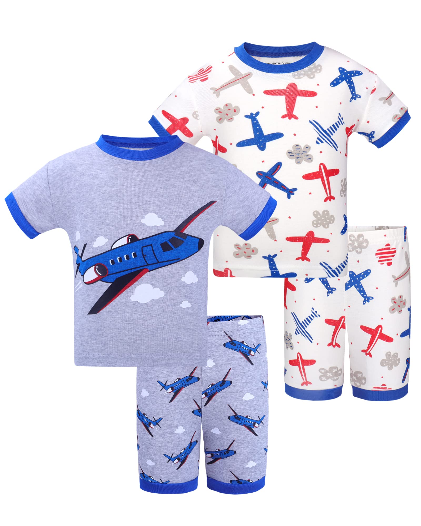 DAUGHTER QUEEN Boys Pajamas 4 Pieces Short Set 100% Cotton Sleepwear Size 18 Months-12 Years