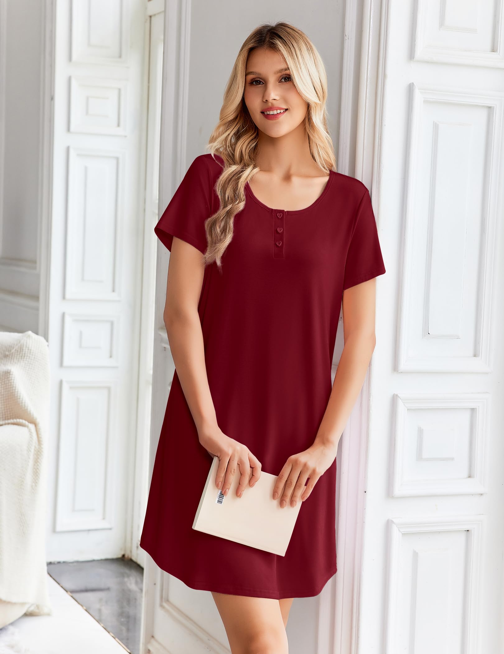 Ekouaer Nightgowns for Women Bamboo Viscose Short Sleeve Soft Sleep Shirt WEBE CLOTHING