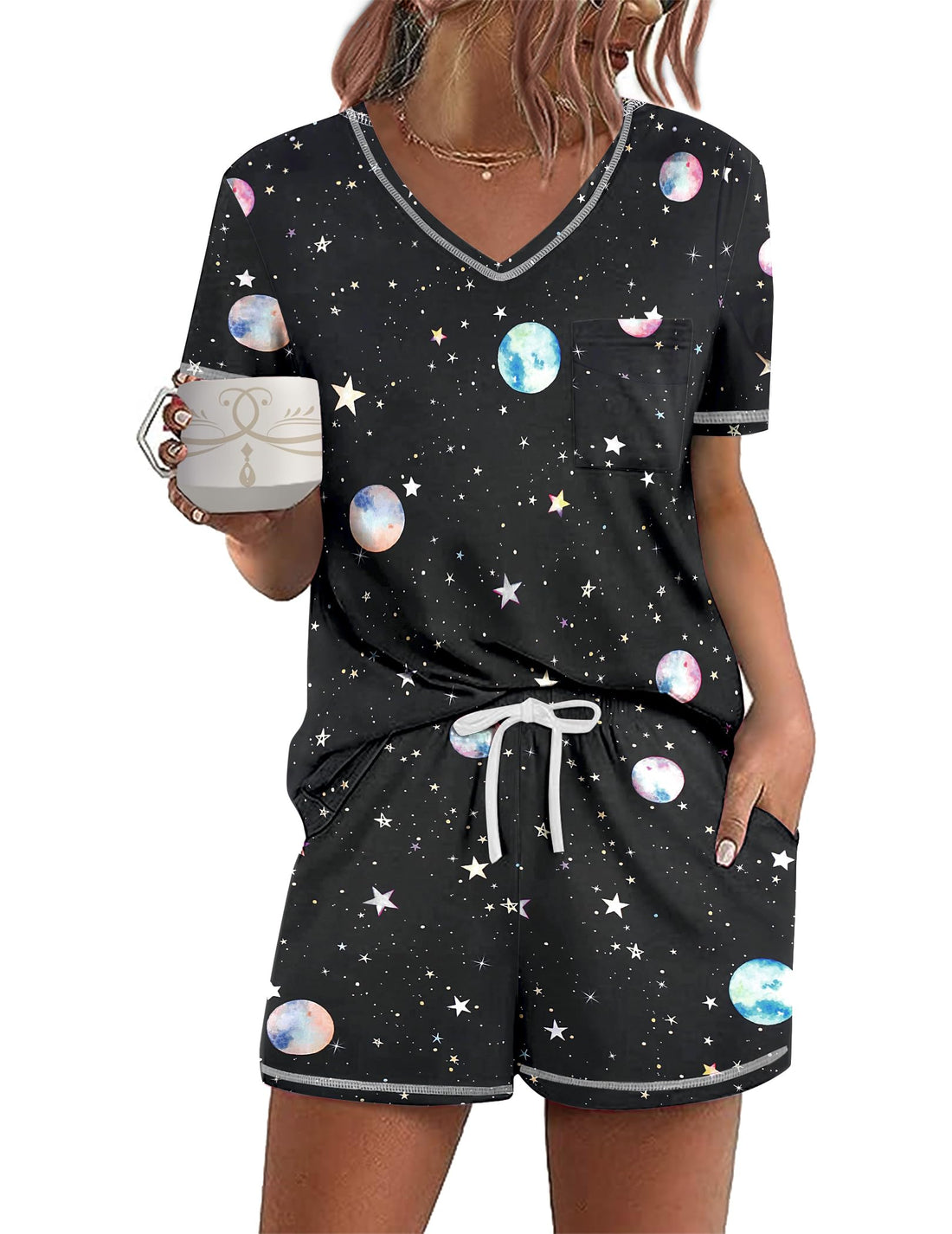Ekouaer Women's Pajamas Sets Short Sleeve Pjs Two Piece Sleepwear Casual Lounge Sets With Pockets