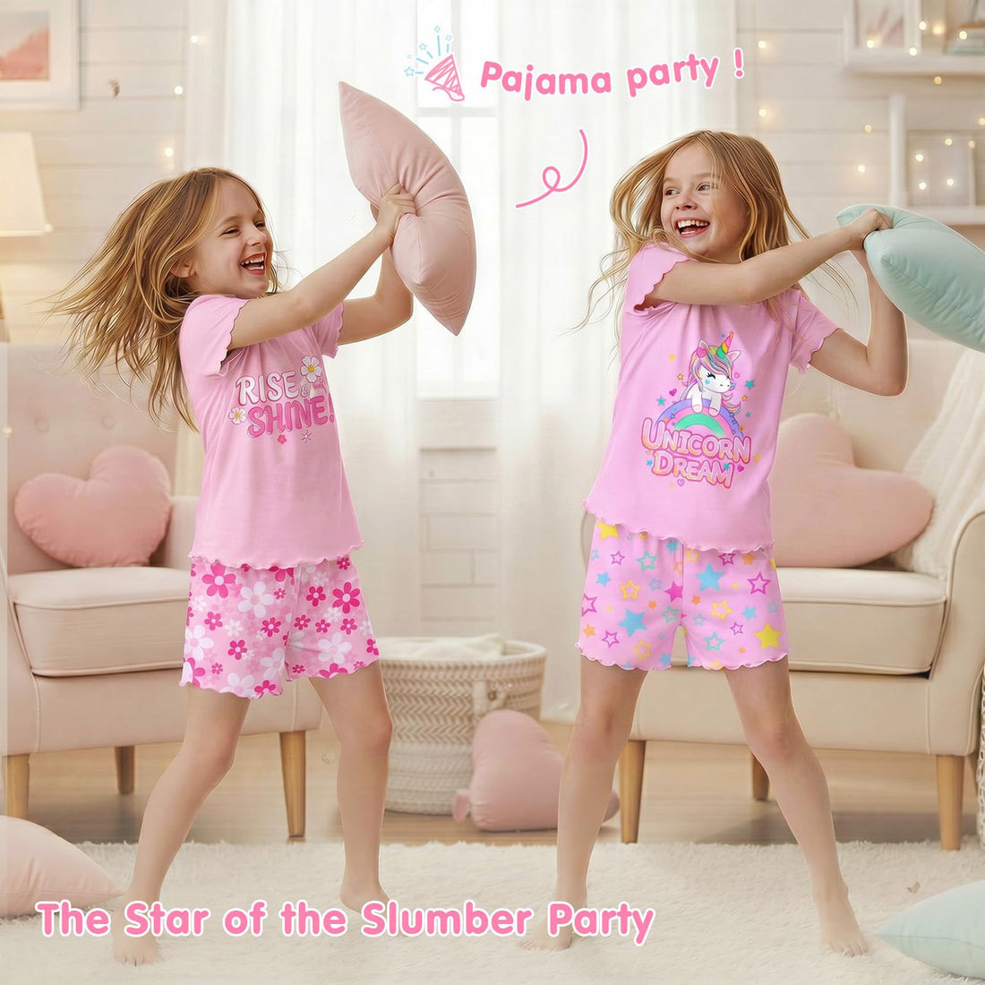 Play Tailor Girls Pajamas for Toddler Ruffled Kids Pajamas Set Short Sleeves Summer Pjs Sleepwear for Girl