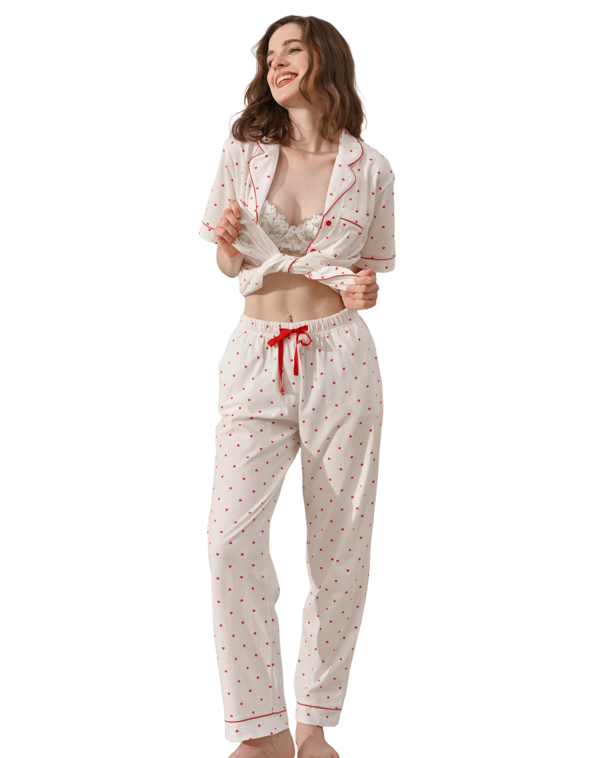 NAP BOUND 100% Cotton Pajamas for Women Sets 2 Pieces Pjs Button short sleeves with Pockets Soft Sleepwear Loungewear XS-XXL