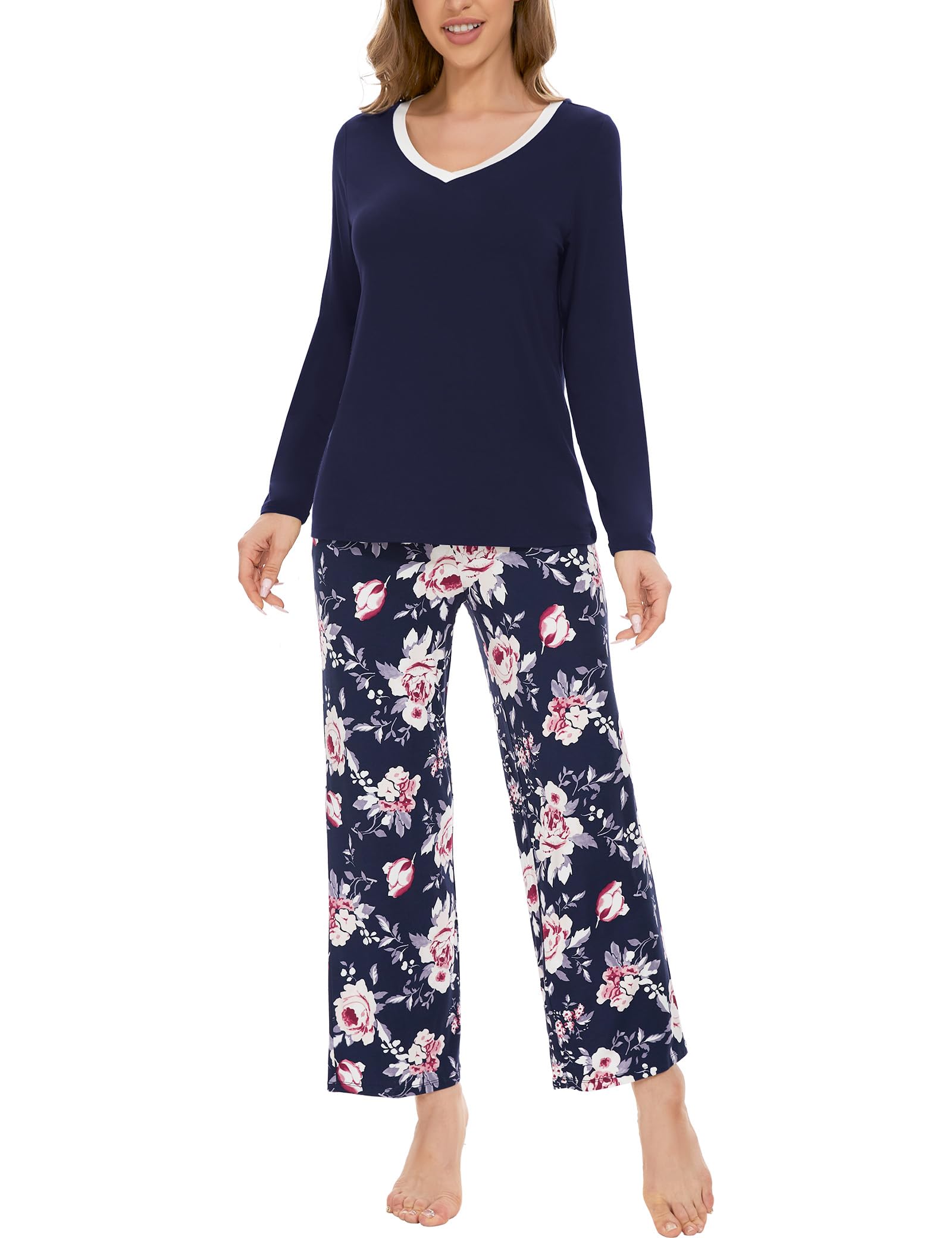 GYS Women's Pajama Sets Long Sleeve Sleepwear Comfy 2 Piece Ladies Pj Sleep Set, Viscose Made from Bamboo