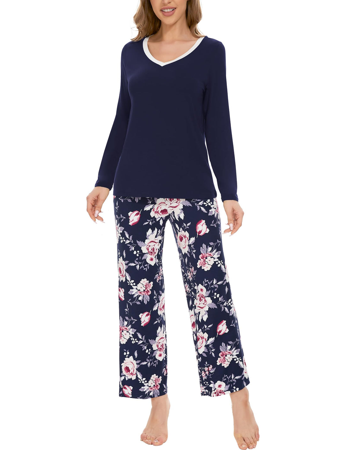 GYS Women's Pajama Sets Long Sleeve Sleepwear Comfy 2 Piece Ladies Pj Sleep Set, Viscose Made from Bamboo