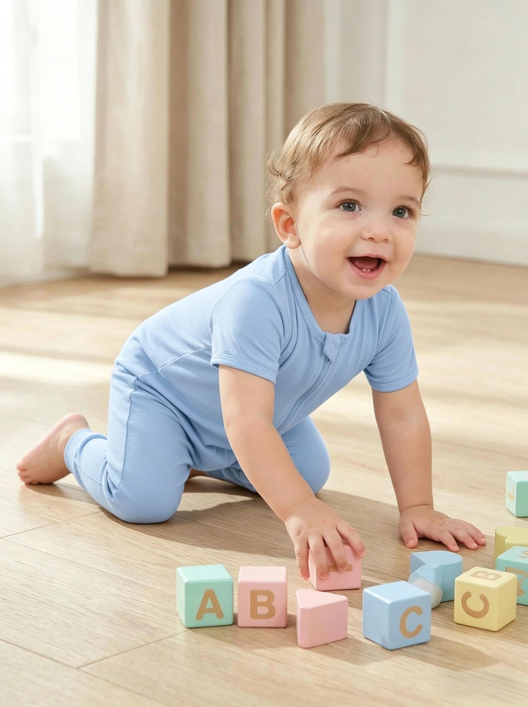 Jimonda Baby Romper 2 Pack Short Sleeve Pajamas Footless Sleepers Baby Boys Girls 2 Way Zipper Pjs Sleep and Play Clothes