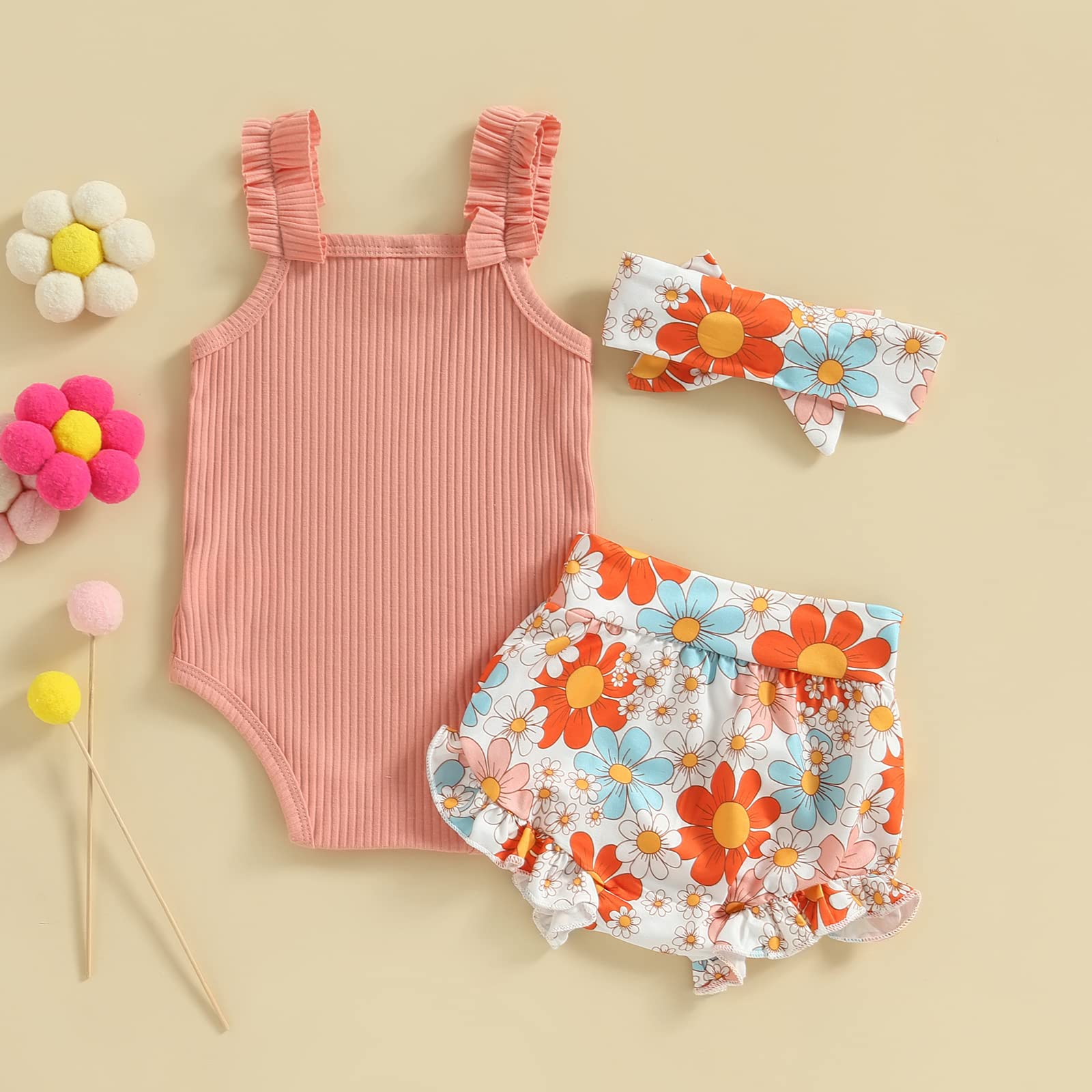 Newborn Baby Girl Summer Clothes Boho Infant Sleeveless Romper Bodysuit Shorts Headband 3Pcs Outfits WEBE CLOTHING
