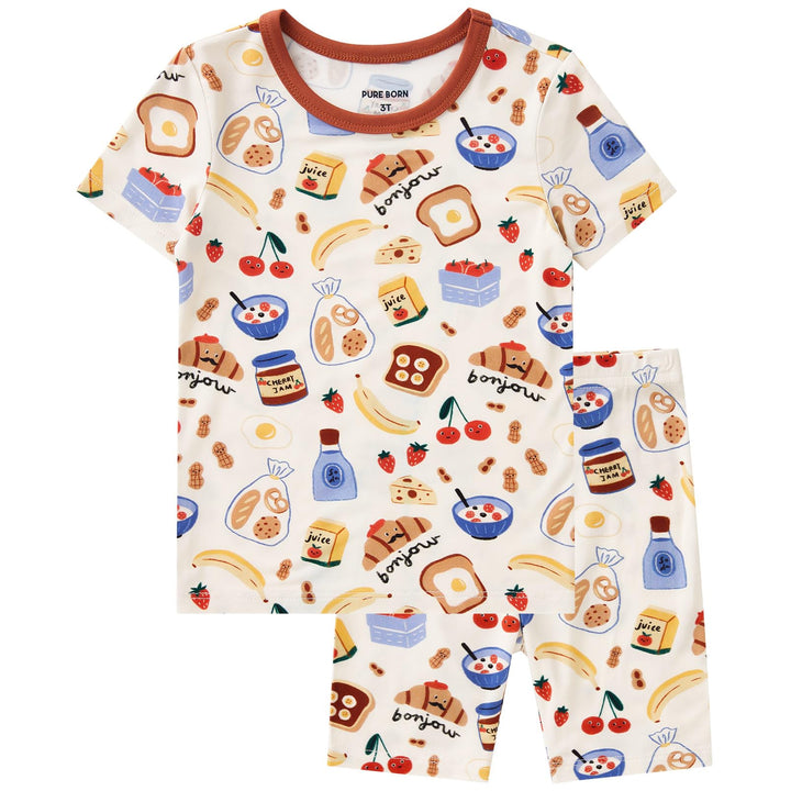 pureborn Baby Viscose from Bamboo Pajama Set Boys Sleepwear 12M-8Y | Short sleeve, cooling fabric, snug fit, buttery soft, gentle skin touch, stretch, breathable lightweight sleepwear